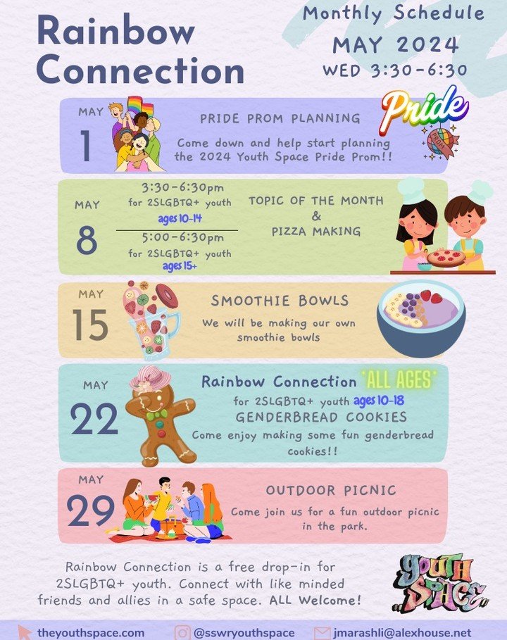 Check out our Calendar for May's Rainbow Connection sessions.