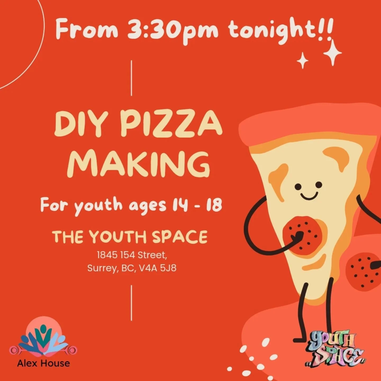 Come down and join us for "Do It Yourself Pizza Making" tonight at the Youth Space from 3:30pm!!!
For youth 14 - 18 year old.
All ingredients will be provided.
