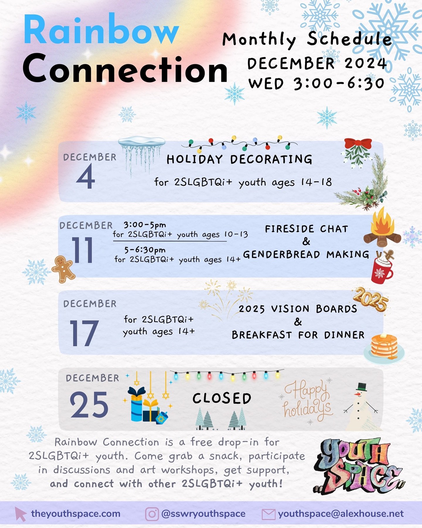 Come join us at the Youth Space for Rainbow Connection drop-in on Wednesdays!! 🕺🎤🌈❤️