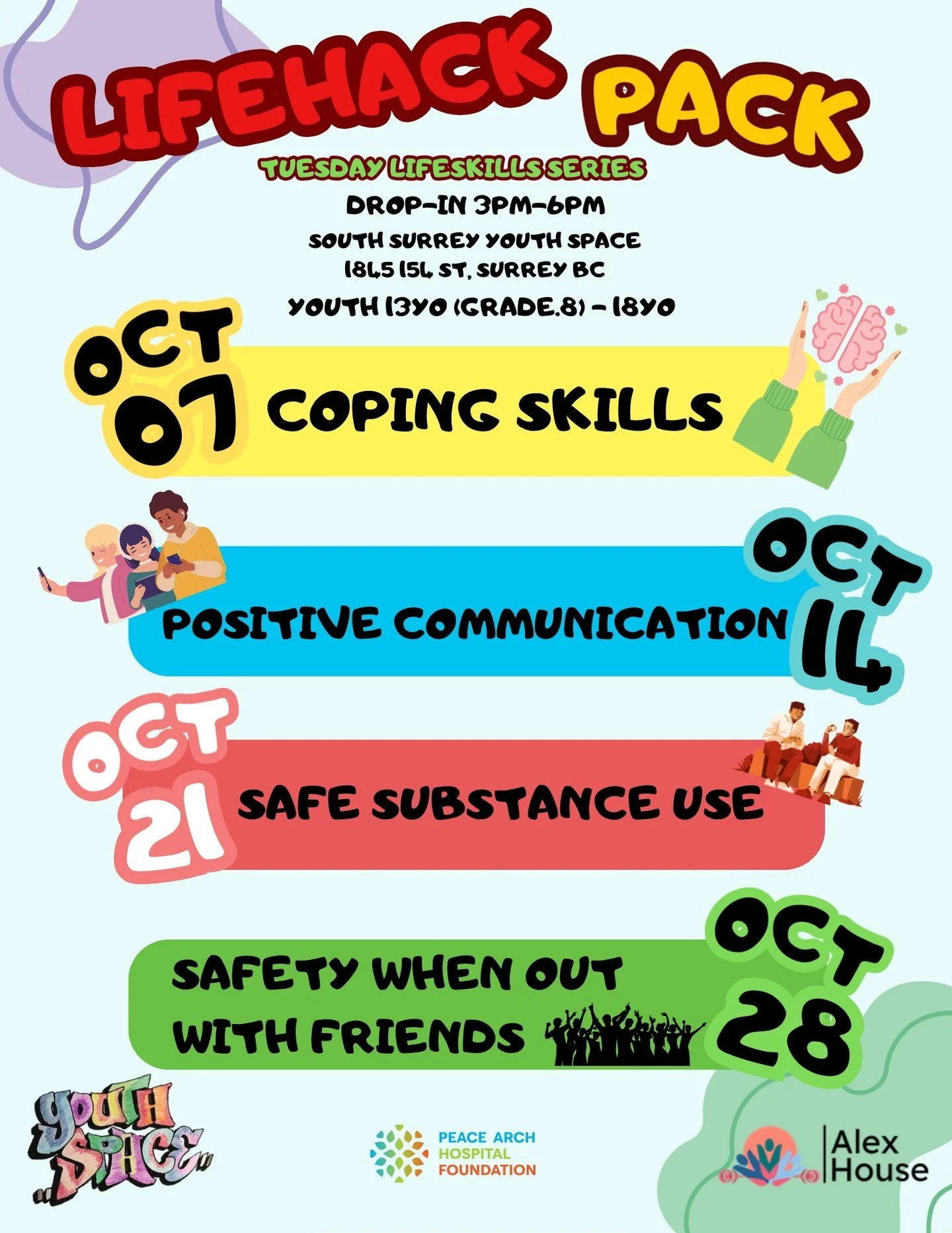 Introducing our new Tuesday Life Skills Series for Youth 13yrs (In 8th Grade - 18 yrs) &quot;The Life Hack Pack&quot; starting October 7th with our session on &quot;Coping Skills&quot; 

Keep your eyes open over the coming months for guest facilitato