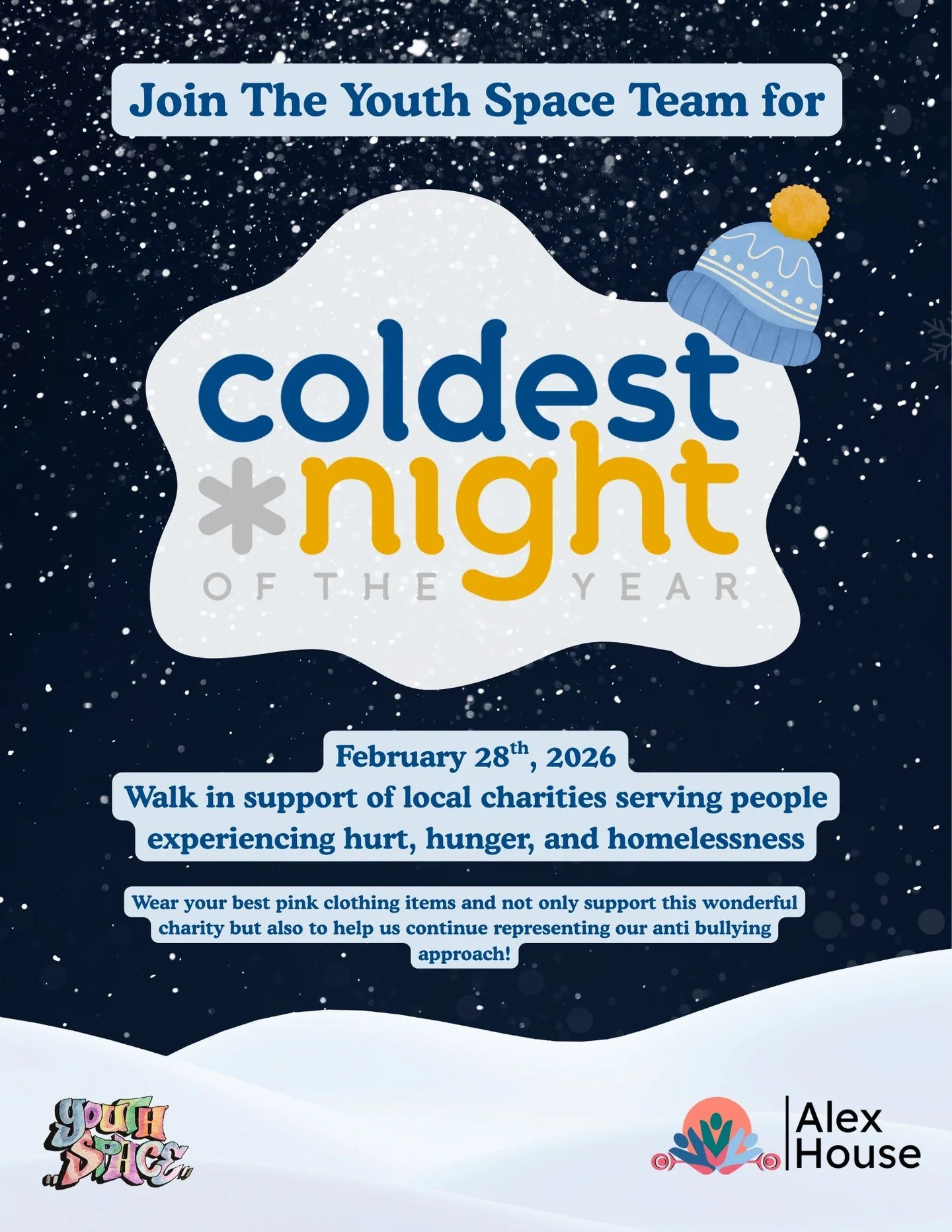 Join the Youth Space Team by coming down and walking alongside us and many other community partners as we walk in support of local charities serving people experiencing hurt, hunger, and homelessness!

Wear your best pink clothing item as we also con