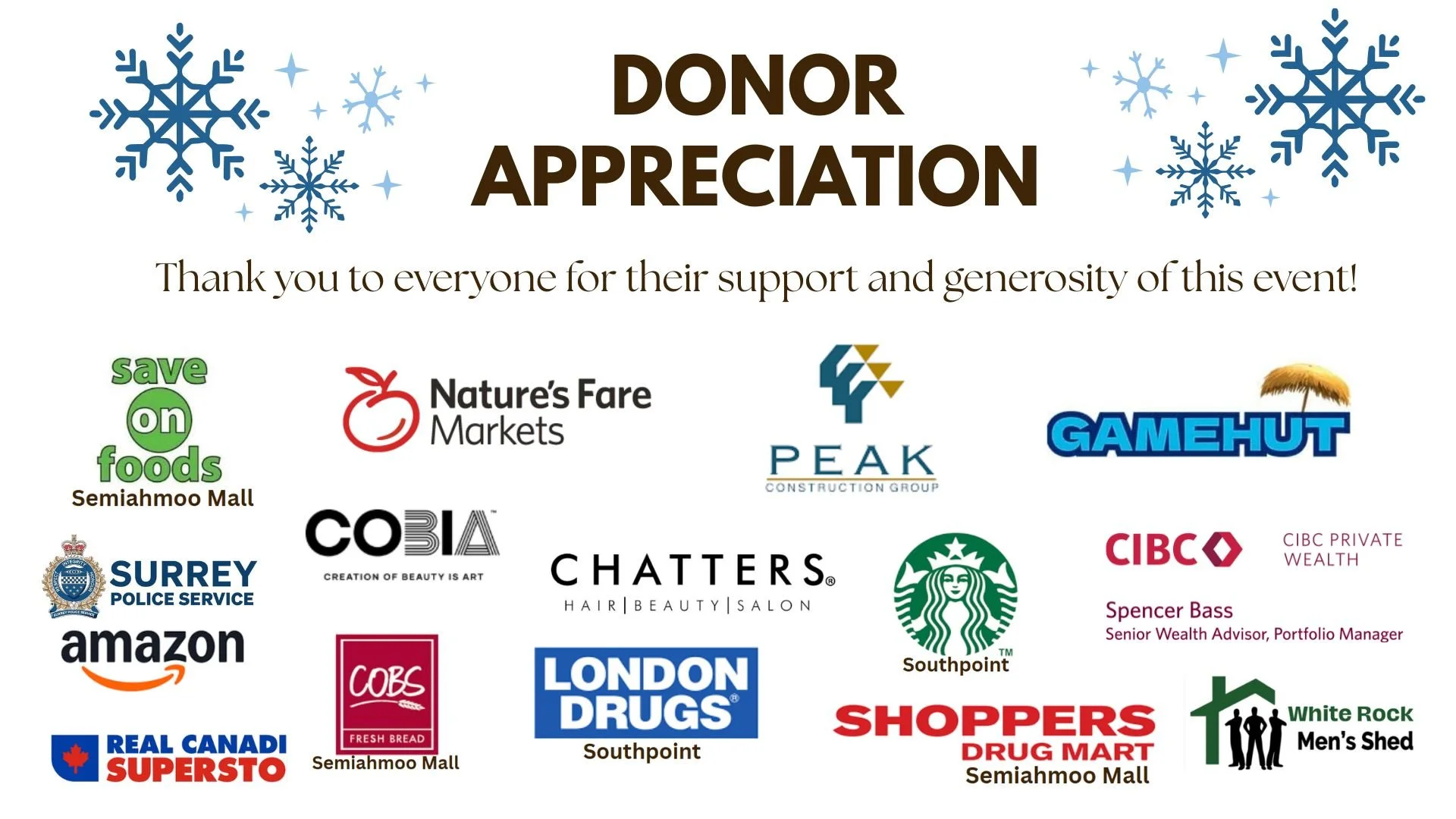 Our 2025 Non-Denominational Family Holiday Dinner was a great success! 

We wanted to extend a heartfelt appreciation to all of our local donors who made this event possible, and recognize their generosity on our page.

This evening was filled with c