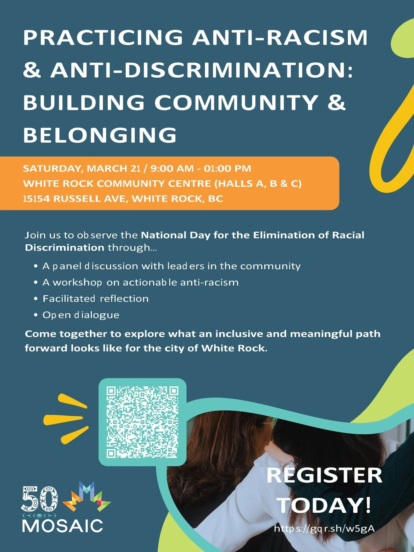 More info 👉 https://mosaicbc.org/event/anti-racism-anti-discrimination-community-forum-white-rock-2026/

Register 👉 https://forms.office.com/Pages/ResponsePage.aspx?id=oYLp8z13YUiPvD8CoJr6MP6SCT0pwJZKu3_w4pUkdEtUM1hHV0FQTEJKT09ORVFLNk1WR0lERFIyQy4u