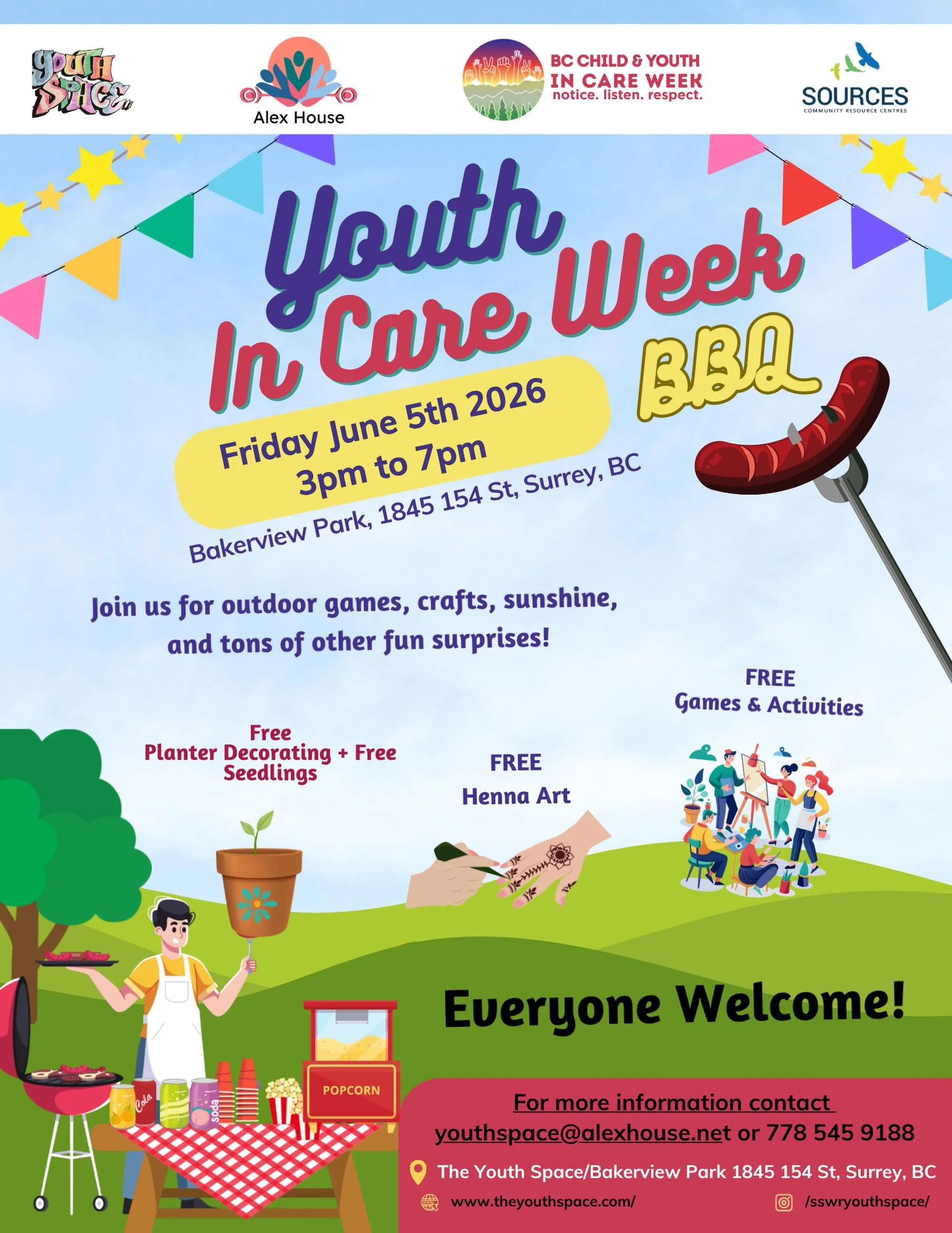 Reminder that next Friday 5th June 2026, is the annual Sources and Youth Space Child Youth In Care Week Celebration. Open to all ages!! Come down and celebrate with our teams over a hotdog, popcorn, pop crafts, activities and more.