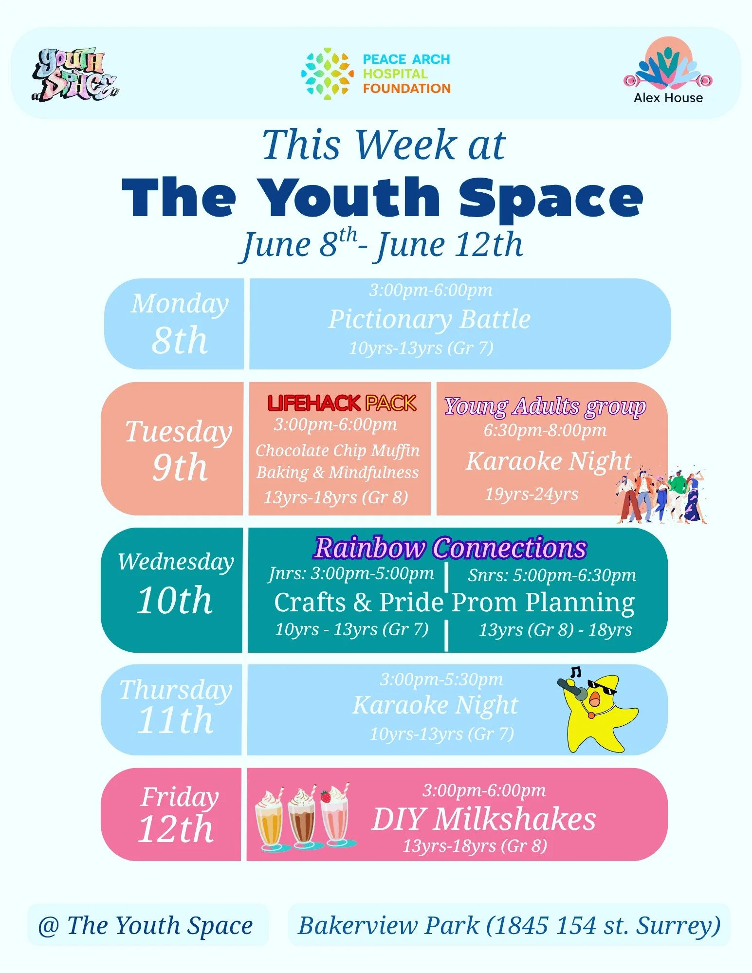 This Week @ the Youth Space:

For our 10yrs -13yrs (Grade 7)

Monday, join us as at the Youth Space for a Pictionary Battle.

Then Thursday, the 11th of June, we will be holding a Karaoke Night!

For our 13yrs (Grade 8) - 18yrs

Join us Tuesday, 9th 