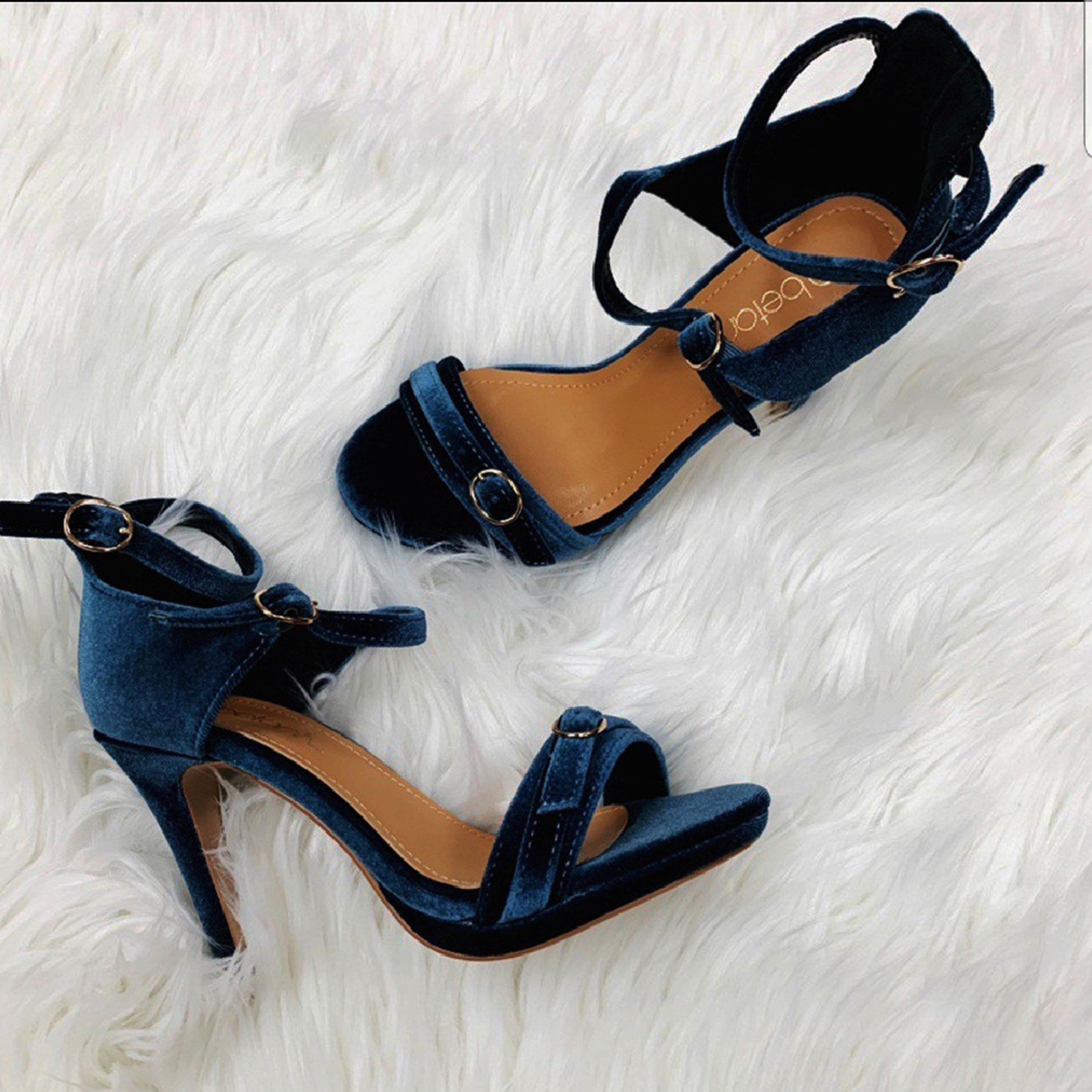 Velvet blue luxe heels — Our Mission 