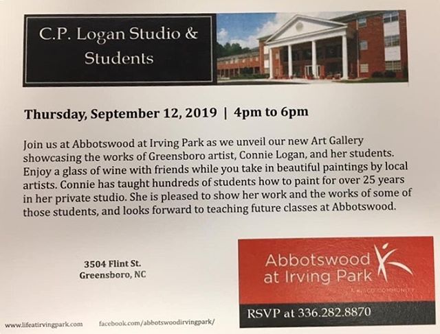 So excited for the Art Show tomorrow!! Featuring Greensboro&rsquo;s Connie Logan&rsquo;s work along side my Mom&rsquo;s 🤗 along with other many talented artists!! I had to show off the awesome portrait my mom just completed of our sweet girl, Lola, 