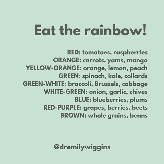 What is your FAVORITE color from the list above? I think mine might be green - white right now because I&rsquo;m on a real roasted Brussel sprout kick.
.
Our food is our best medicine (along with good sleep, rest, water &amp; sunshine) and eating an 