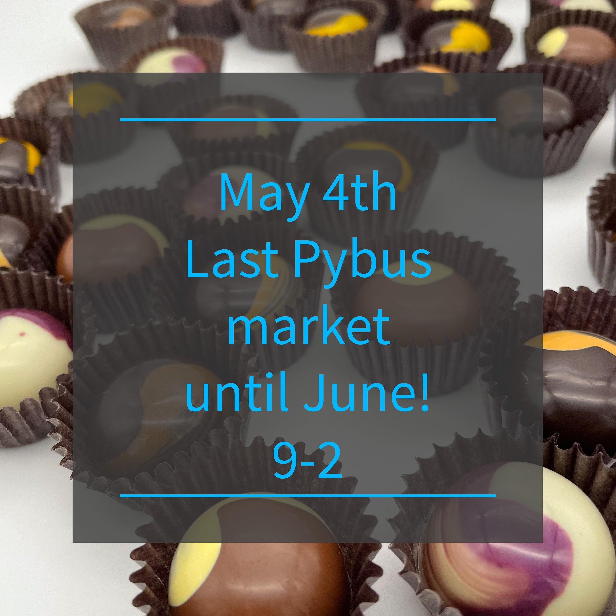 Tomorrow!!! Last @pybuspublicmarket I&rsquo;ll be at until June, so if you want your Mother&rsquo;s Day chocolates, and the last chance in person for the Spring Collection, come down and see me!!
&bull;
&bull;
#yetichocolates #pybusmarket #wenatchee 