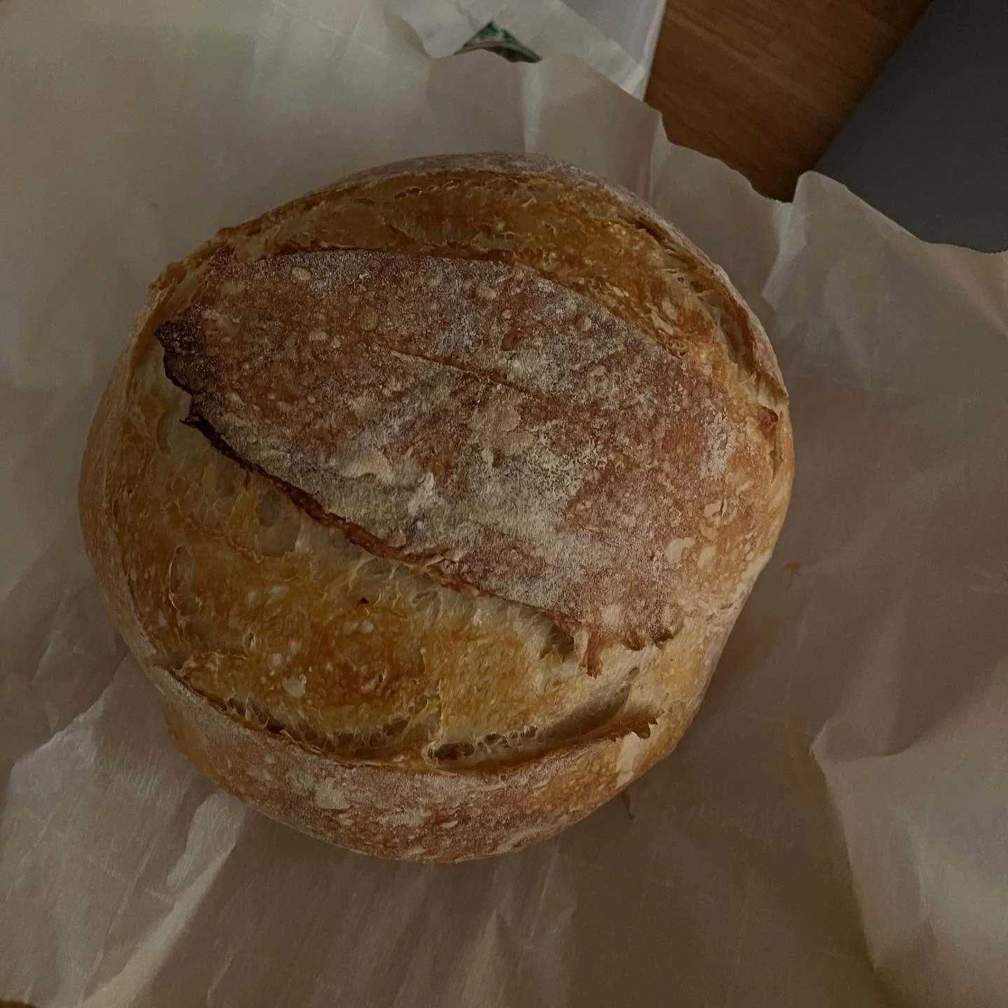 First attempt at sourdough&hellip; I&rsquo;m surprised this photo isn&rsquo;t blurry, I barely was able to snap one before we started devouring. Not sure what a connoisseur would think, but it was pretty damn delicious. Plus, fresh baked bread.