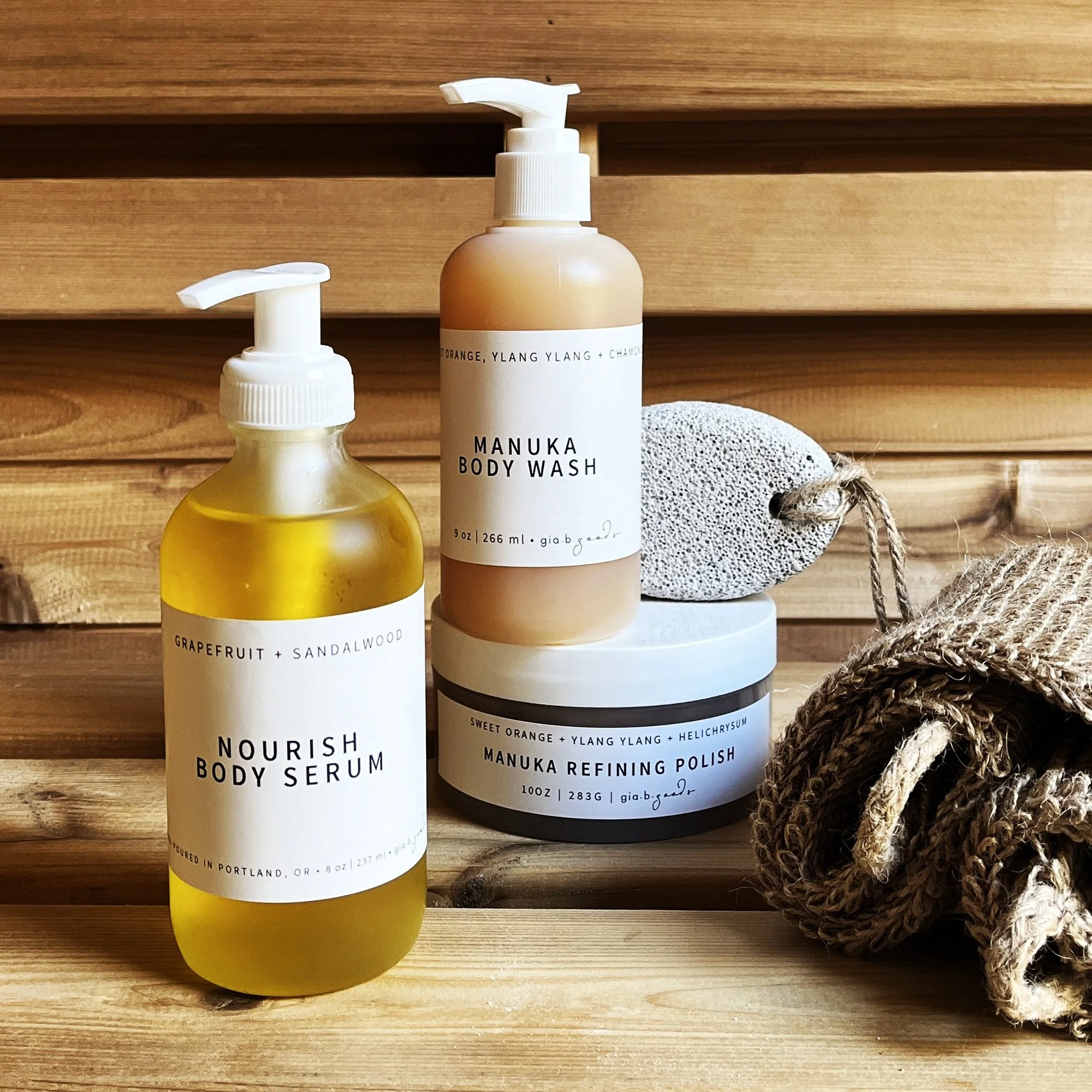 The NEW Manuka Body Wash, formulated to bridge the Manuka Refining Polish and Nourish Body Serum. These three come together as a plant-powered shower ritual to keep your skin soft + hydrated all fall and winter long.

1 - Manuka Refining Polish, now 