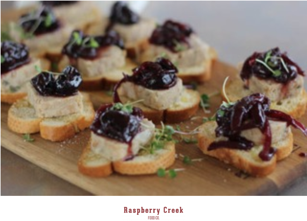 Goose Rillette with Cherry Compote, Summer Salad, and Garlic Toasts