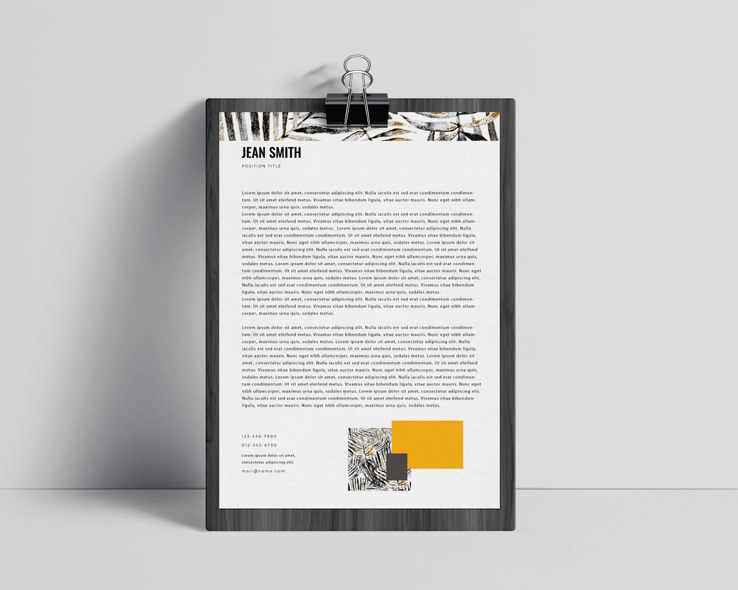 Lettre de motivation Québécoise Artistique - Jaune, Gris, Noir, Texture, Fougère rustique - Pad