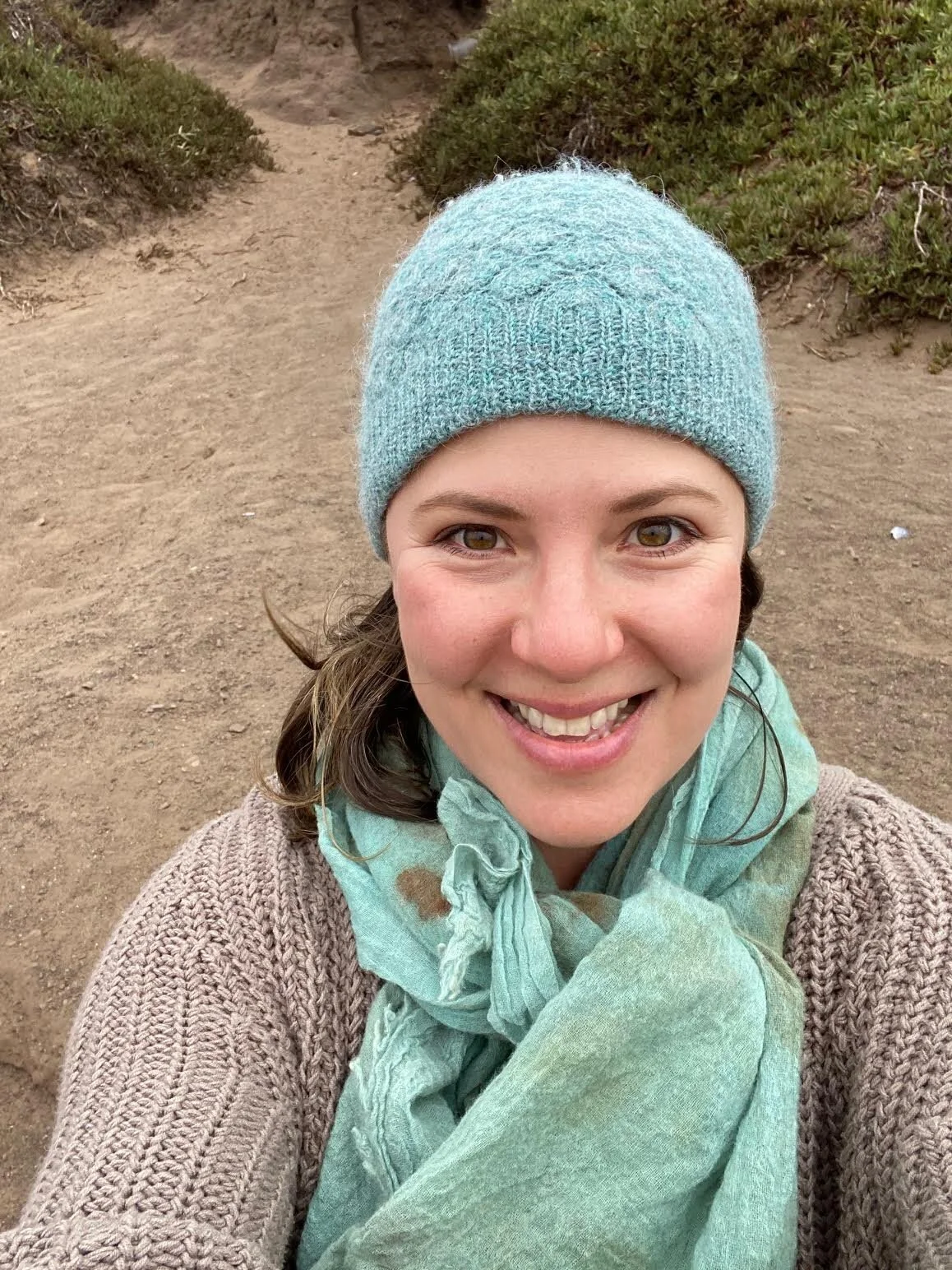 Here's me on Rodeo Beach all bundled up & ready to dance with Tess