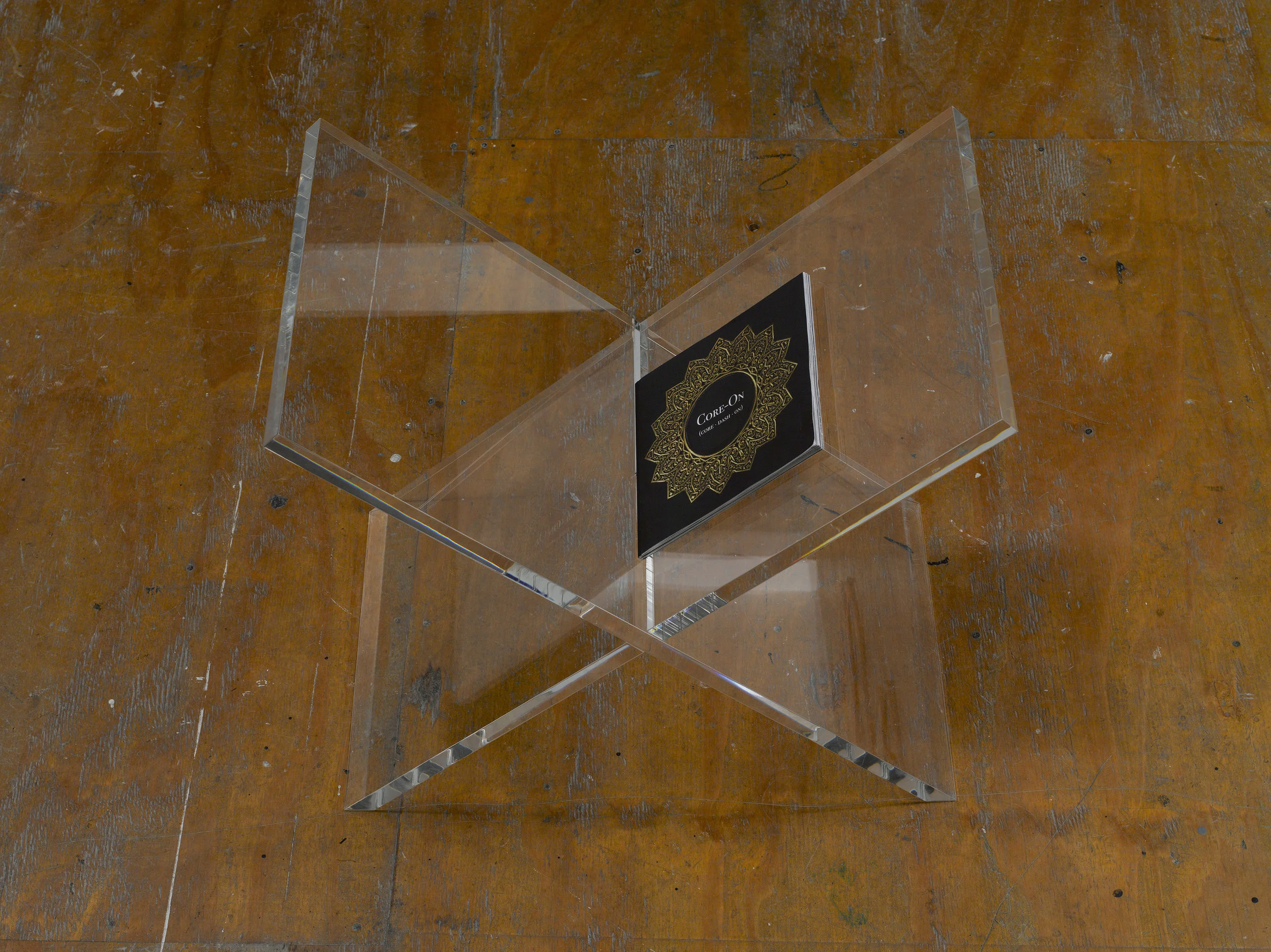 Reading Room, on Purpose, Book Cradle, Participant INC., NY, 2017, Clear acrylic customized book cradle, 35 × 20 × 15 in.