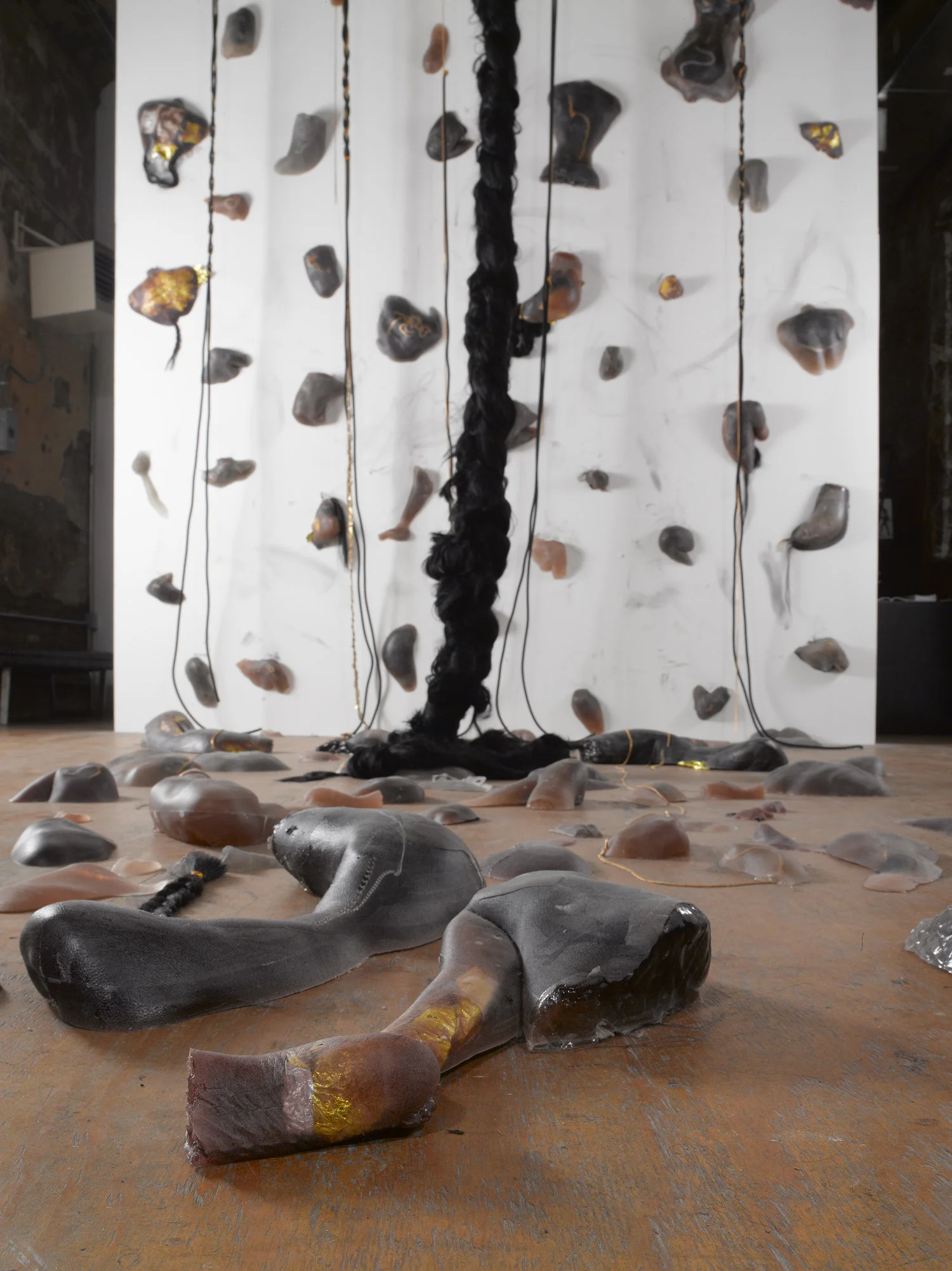 Braidrage , Real and synthetic hair braided over cotton interior, 180 × 6 in, 2017