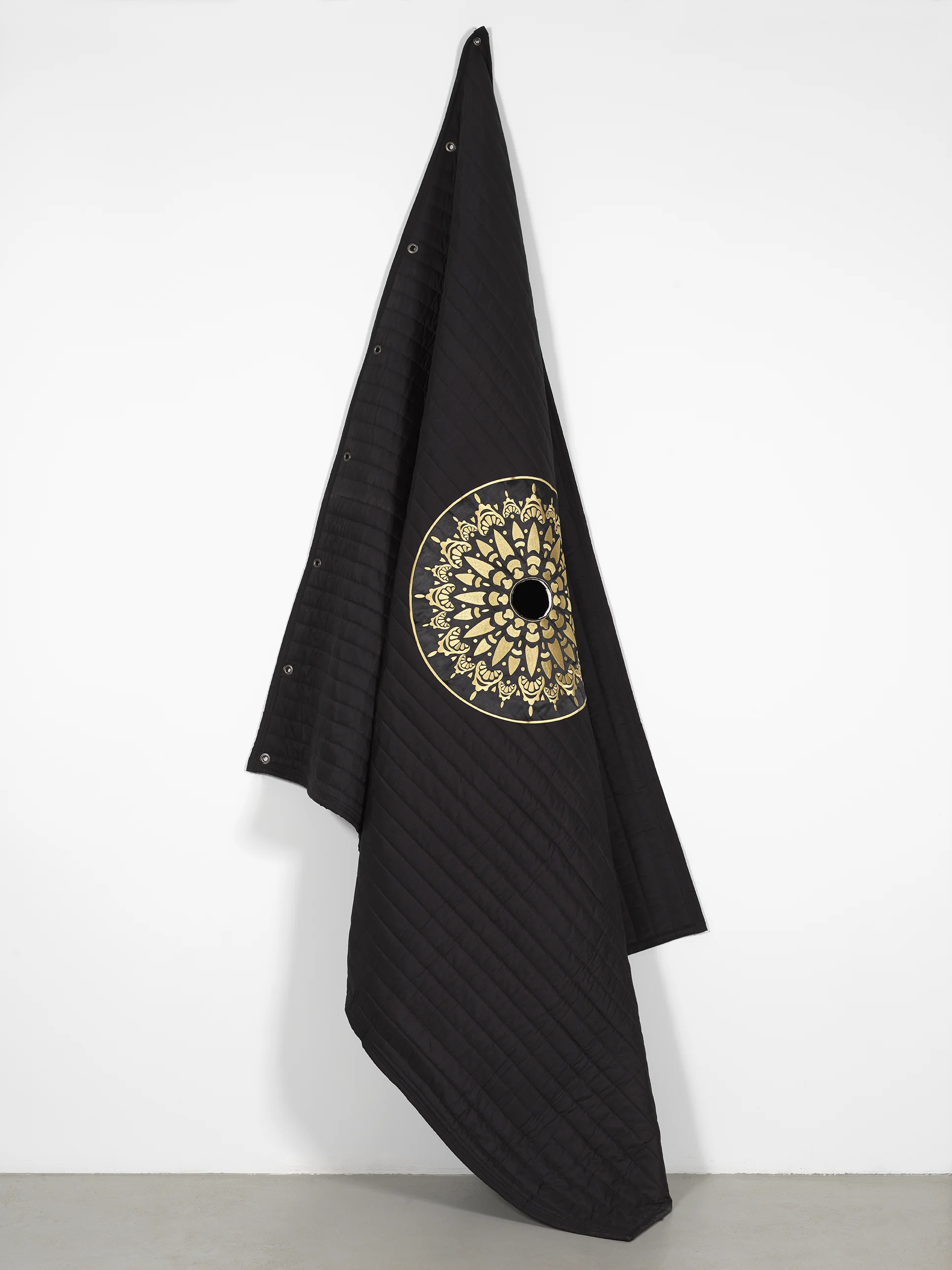 Acoustic Sound Blanket, Number Six, 2019 Felt, silk, cotton, gold custom thread embroidering, cut out, 90 x 85 inches