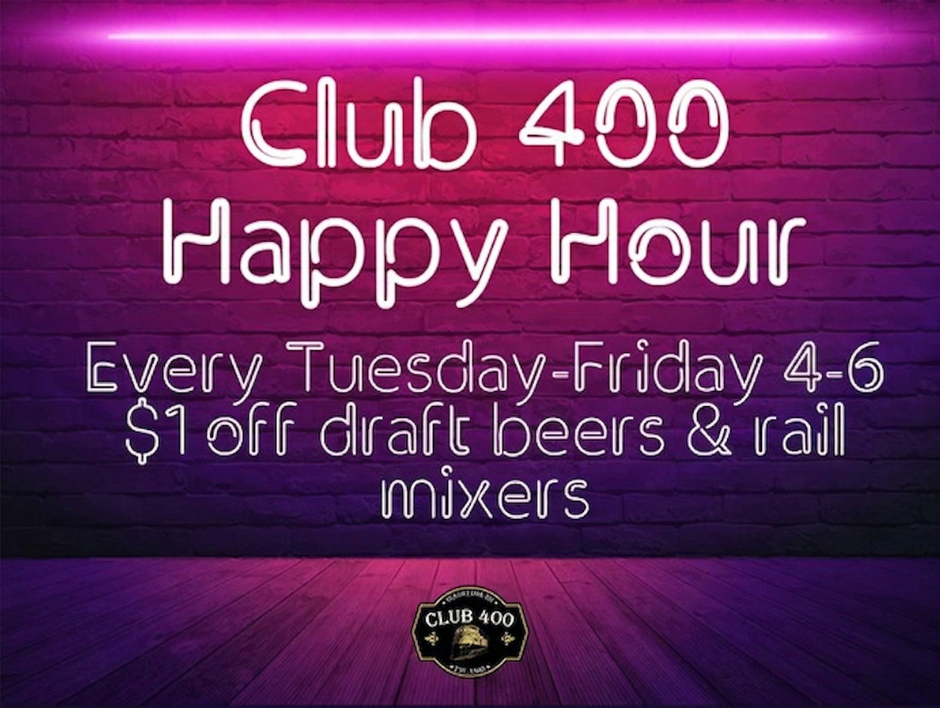 Happy Hour at Club 400 Waukesha featuring drink specials and a lively bar atmosphere