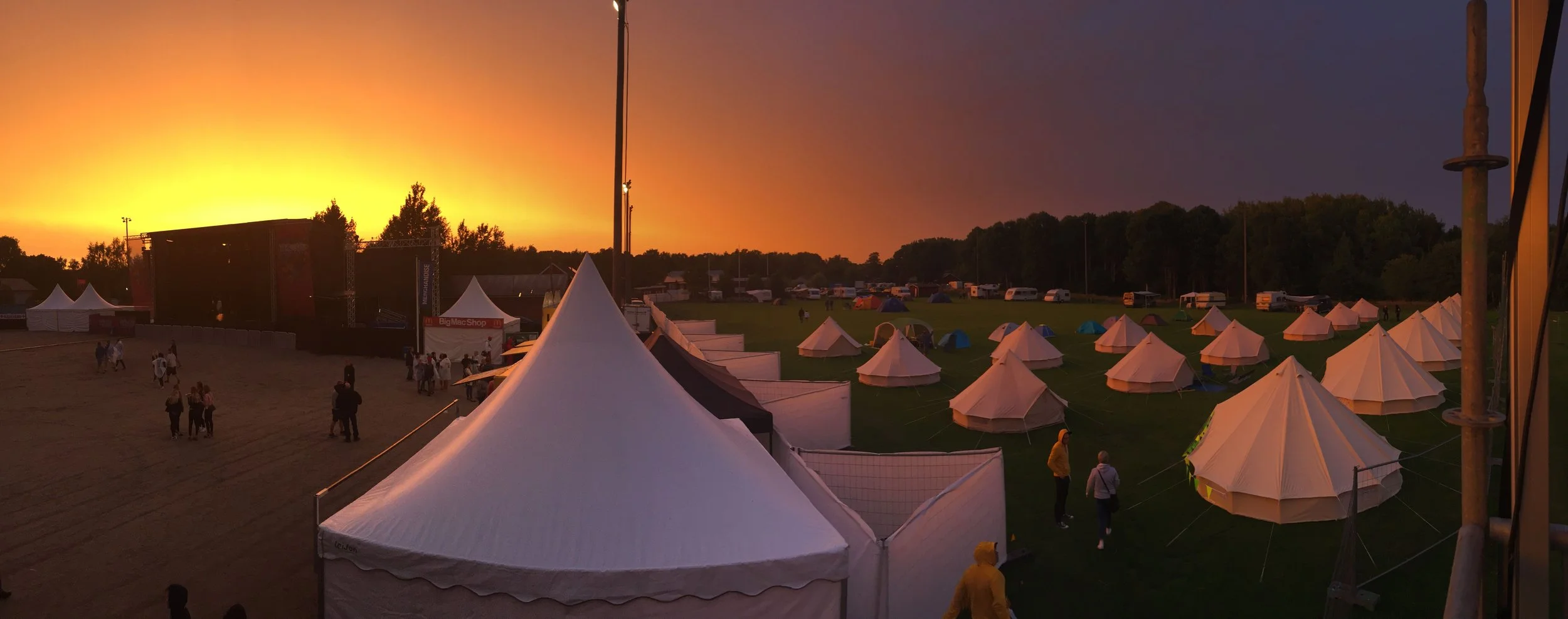 bell tents during the sunset at Uk festival