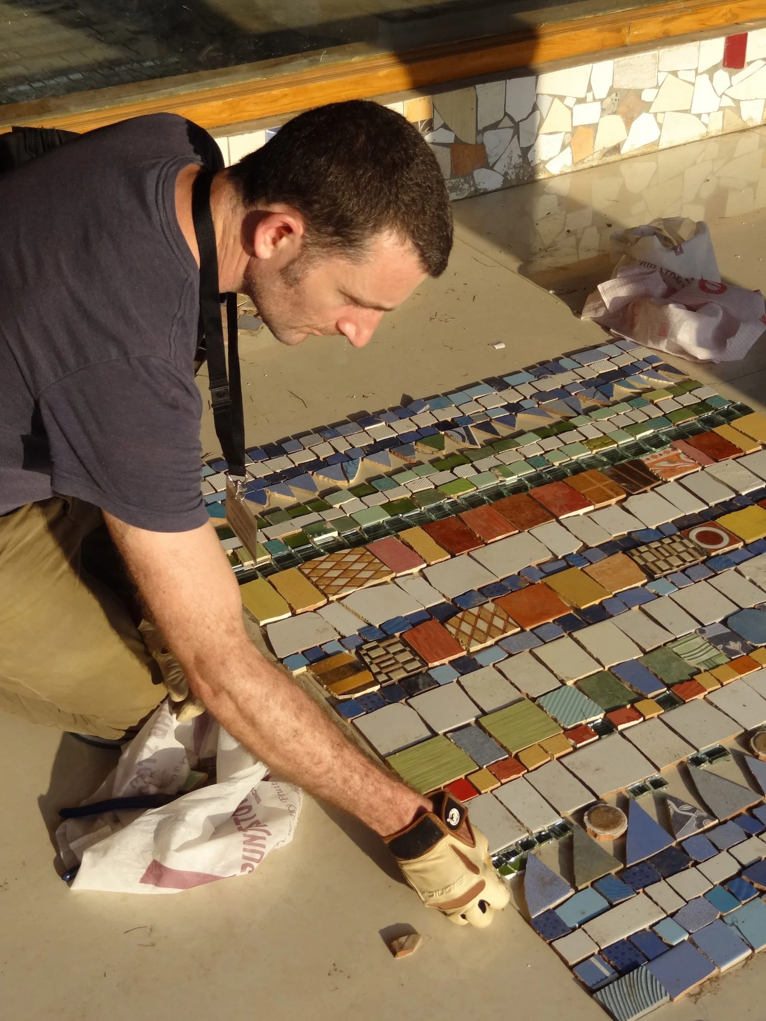 Mosaic preparation at the Rock Garden in India