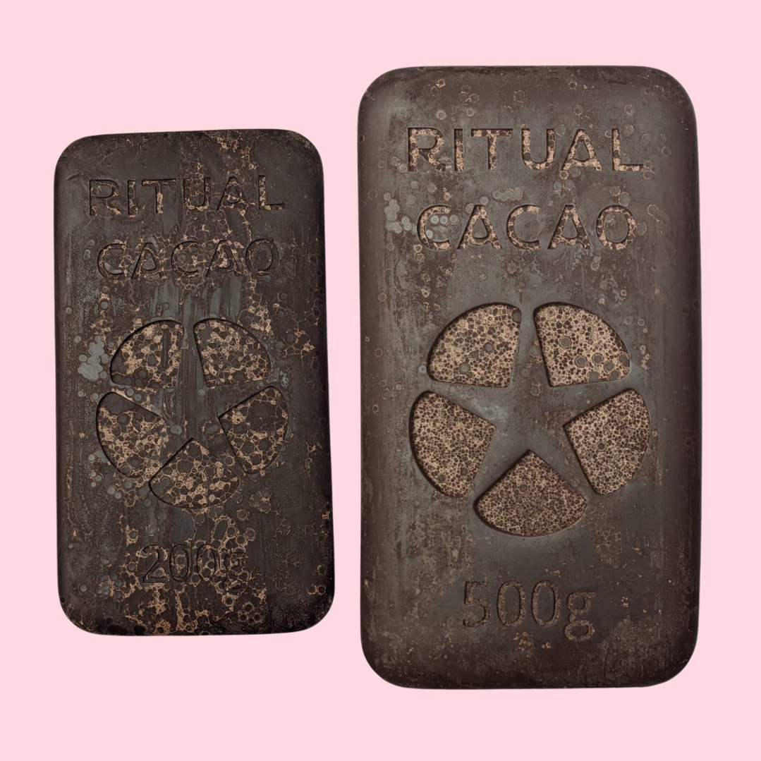 Ceremonial grade cacao bullion bar bloom close up