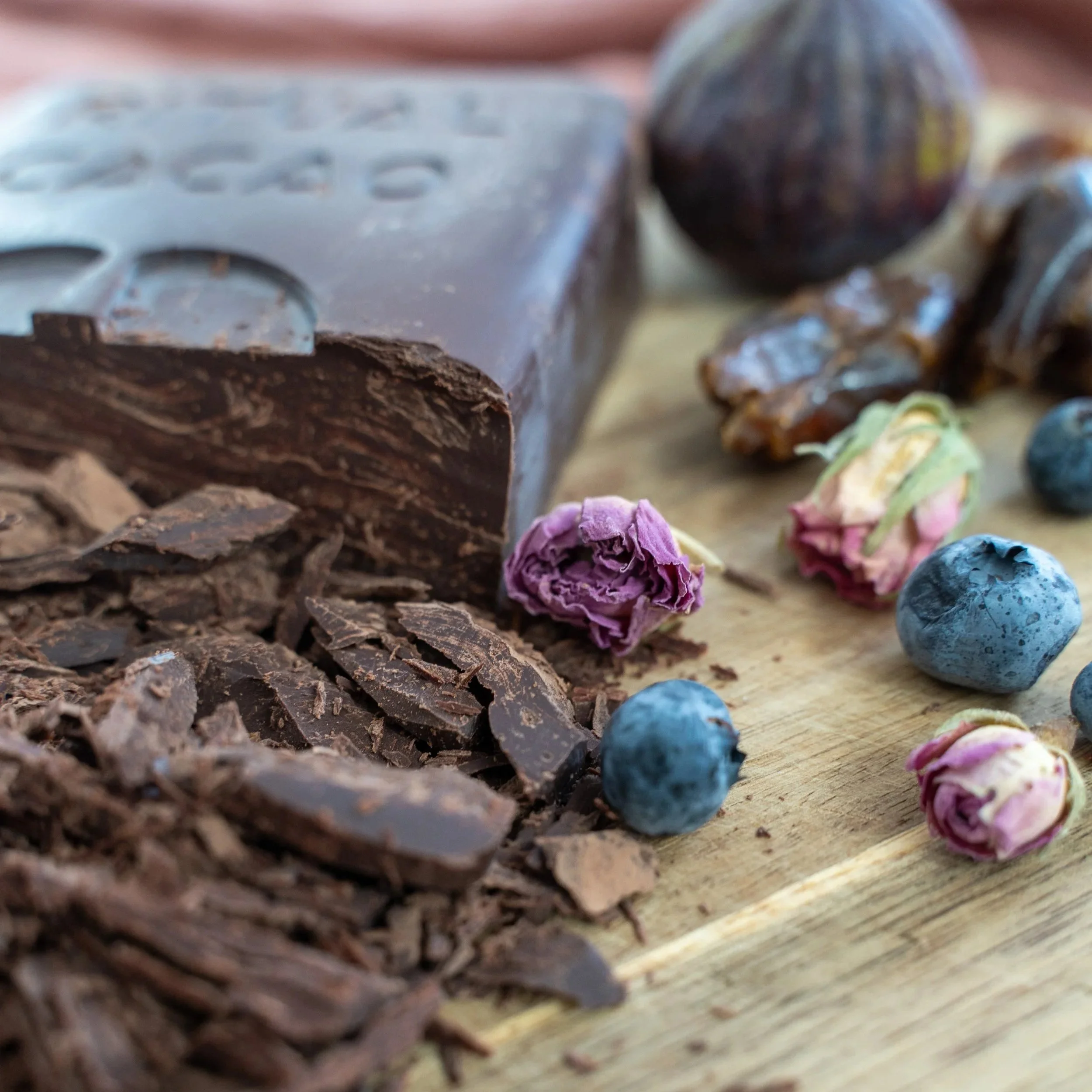 Ceremonial cacao bullion bar cut up ready for daily ritual