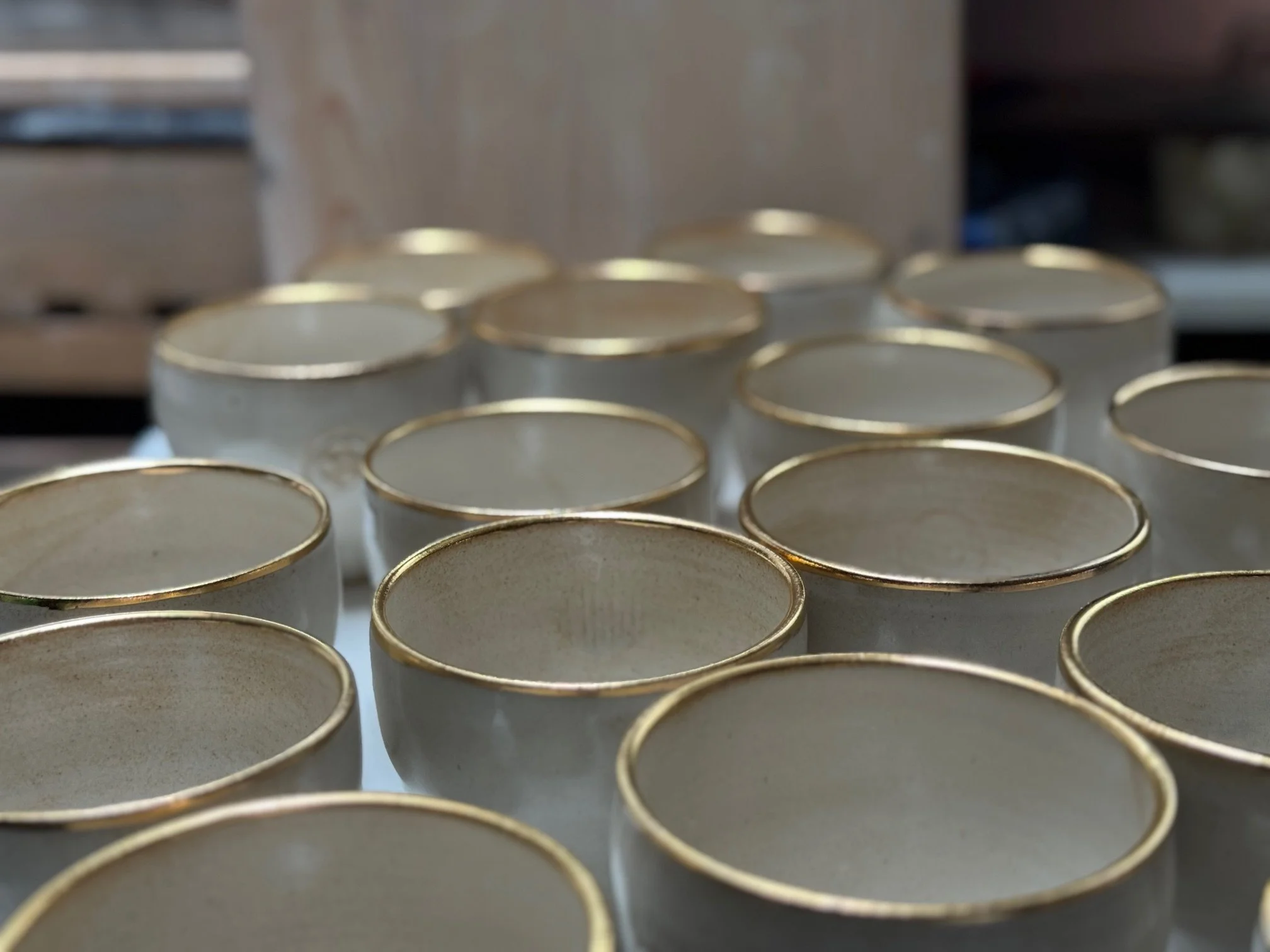 Gold Rimmed Ceramic Cups Ceremonial Grade Cacao Ritual Cacao