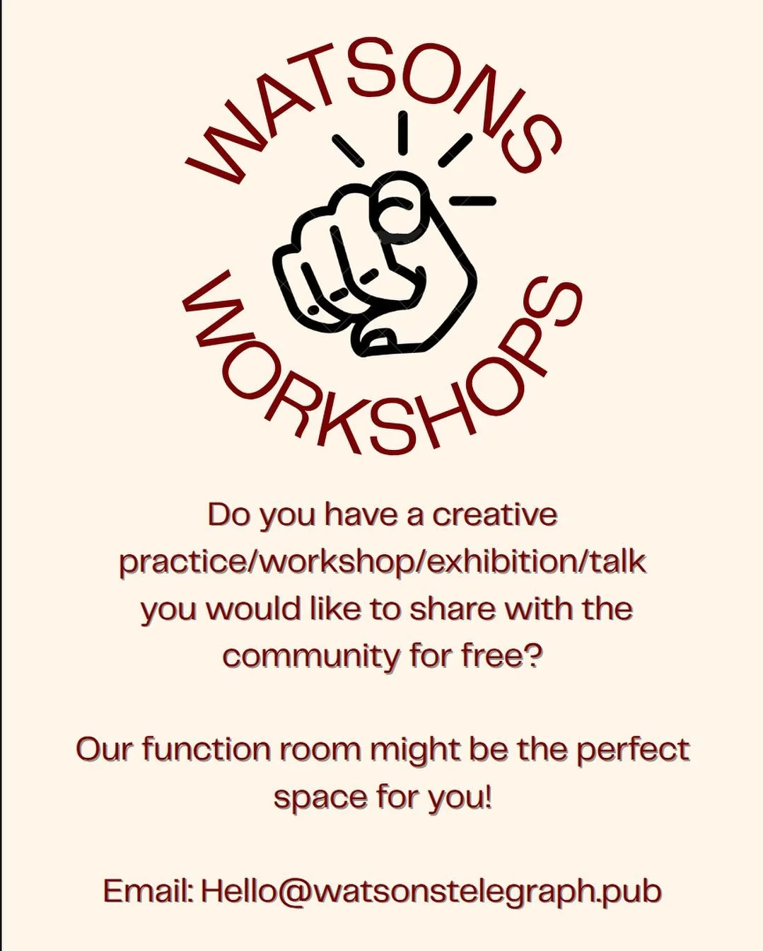 Dear All &amp; Everyone,

As most of you know we have a lovely private space in our garden, primarily used for large bookings. But we thought why not open their doors to everyone!

We would love to support any workshops, exhibitions, talks, classes a