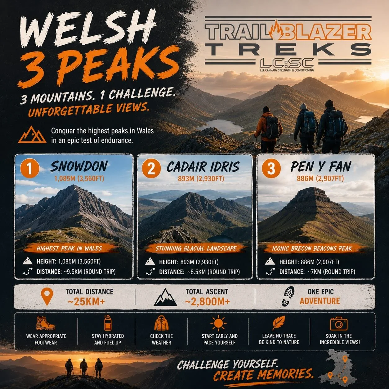 Next Adventure: TrailBlazer Treks Welsh 3 Peaks 24hr Challenge - 27/28th June. 
👉🏼Plan: Head to Wales lunchtime Sat 27th &amp; stay over (simple twin bunks accommodation) then start early Sunday morning. Complete all three peaks, North, Mid and Sou
