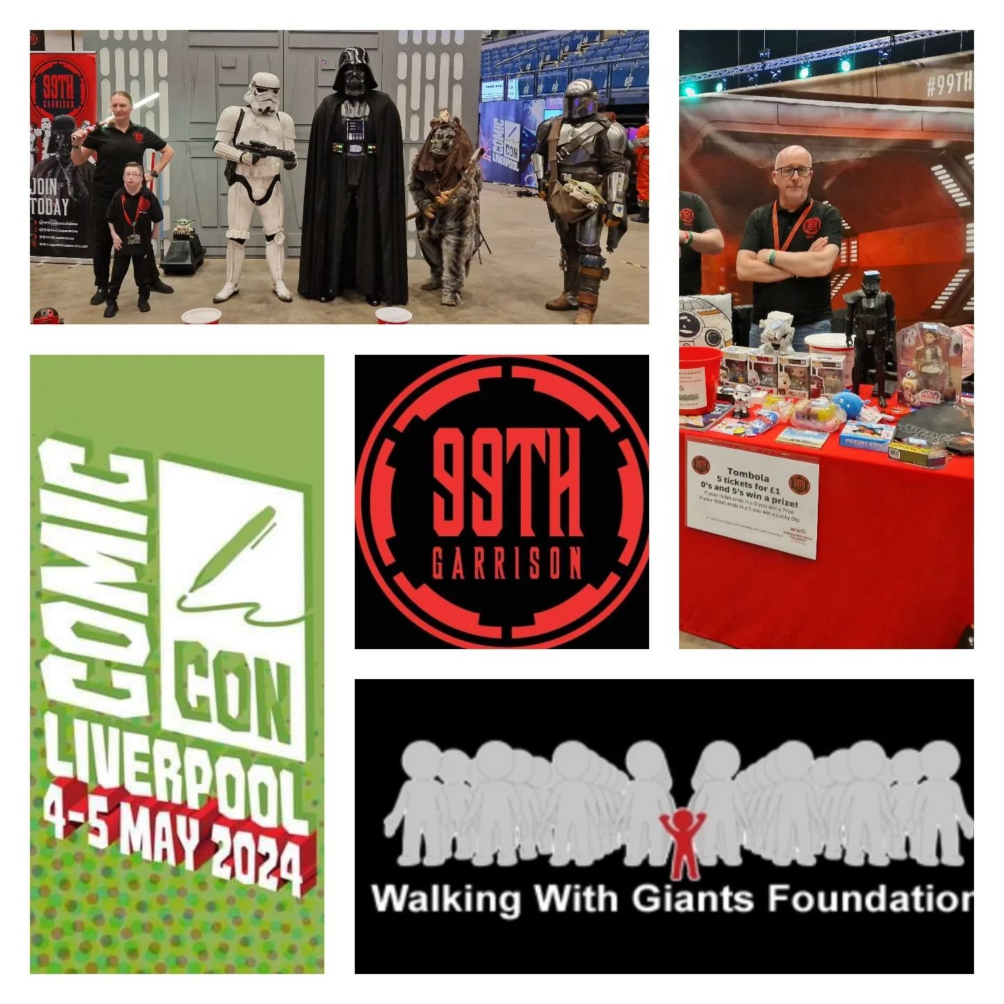 We are out on patrol at @comicconlpool all weekend collecting for @walkingwithgiantsfoundation_ . Come borrow a lightsaber for a donation and have a go on our awesome tombola.

We are behind the x wing on the arena floor

#starwars #vader #stormtroop