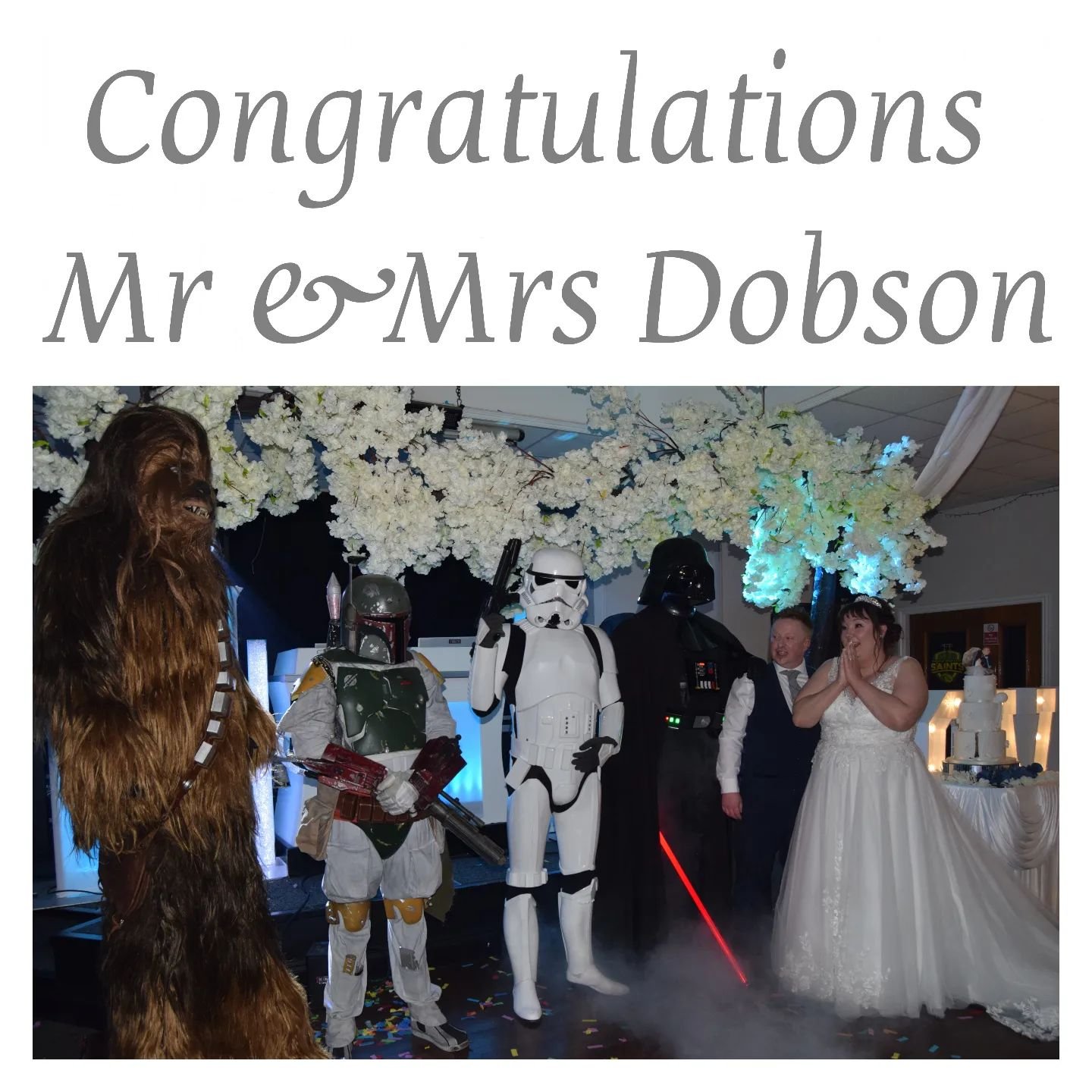 We also had the pleasure of attending a very special May 4th Wedding on Saturday Evening. MTFBWY Mr&amp; Mrs Dobson. 

#starwarswedding #starwars #vader #chewbacca #bobafett