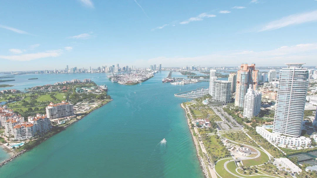 Helicopter tour shot over Miami , 2018.