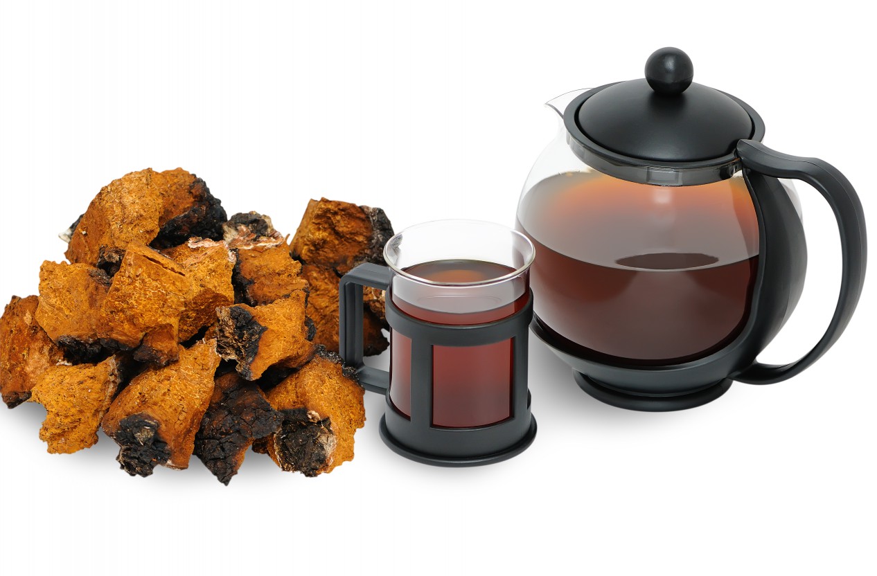 Chaga tea made from boiling down chaga chunks with water (photo from Harmonic Arts )