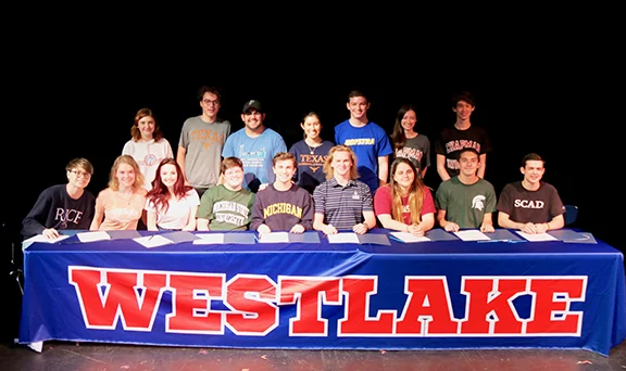 Westlake Fine Arts Signing Day . Theatre - Meredith Yanchak, Director . Ty Bock - University of Michigan, Acting . Caleb Dukes - Rice University, English and Visual & Dramatic Arts. Caroline Ellenthal - Pepperdine University, Media Production. Katrina Gaedcke - UT Austin, Acting . Harley Harris - Michigan State University, Acting. Emma Parsons - Roosevelt University, Acting