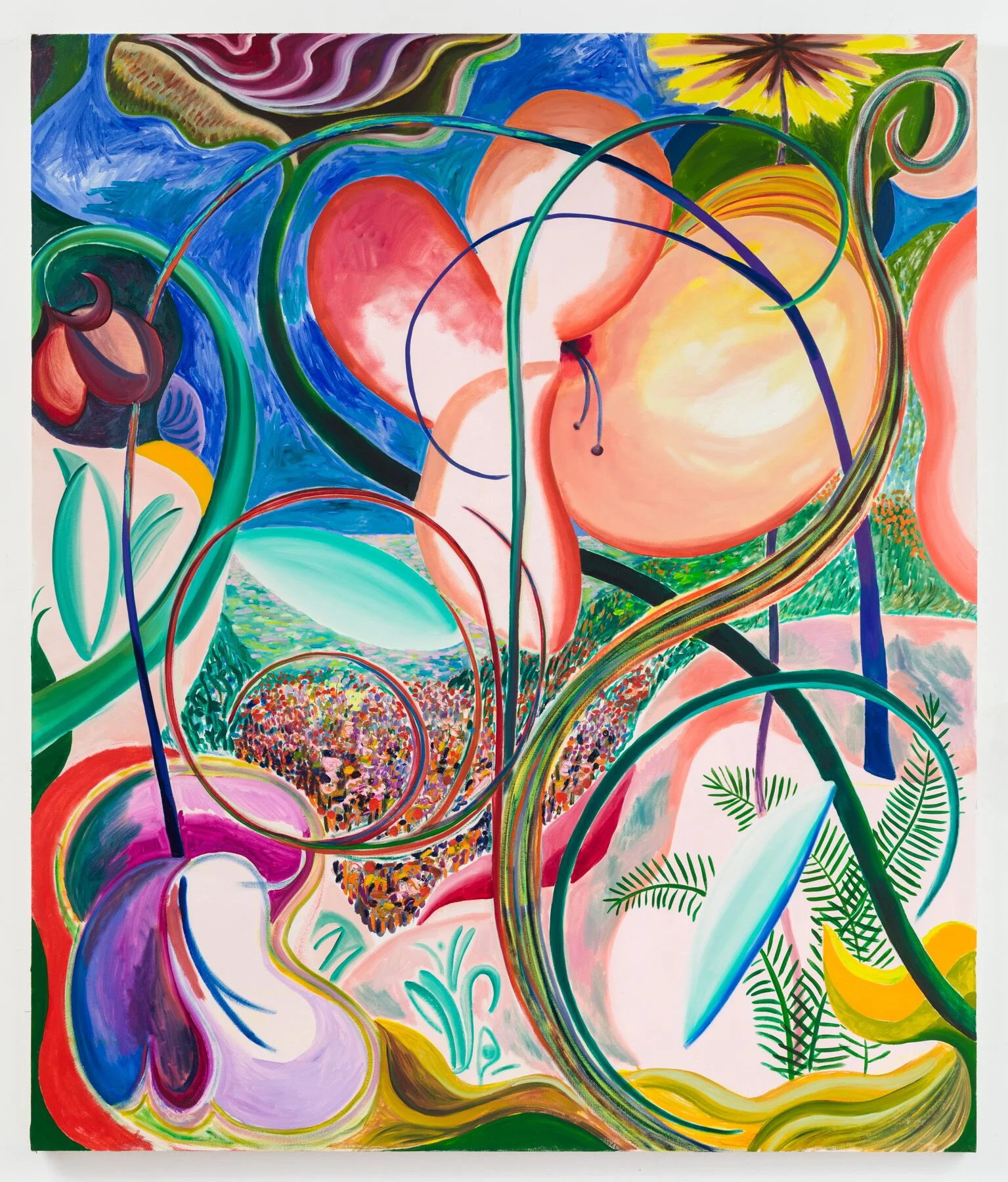 Shara Hughes, My Organized Flare , 2019, oil and acrylic on canvas, 78 x 66 inches (198.1 x 167.6 cm). Courtesy of the artist and Rachel Uffner Gallery.