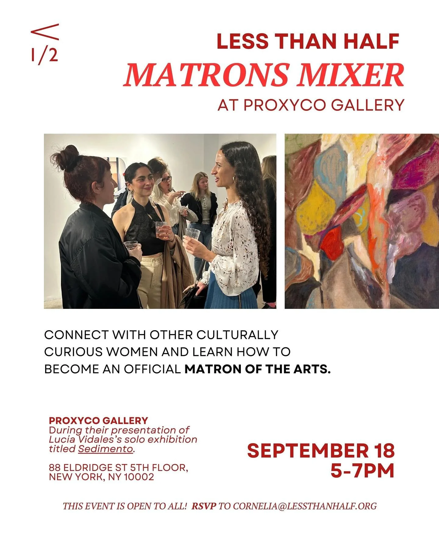 Matrons Mixers are back! If you&rsquo;ve ever wanted to learn more about the Less Than Half community, this is the perfect place to start. 

Our mixers&mdash; open to all&mdash; put you in the driver&rsquo;s seat: to discover your taste, and decide t