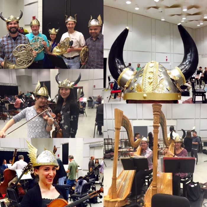 Modelling Valkyrie helmets at a rehearsal