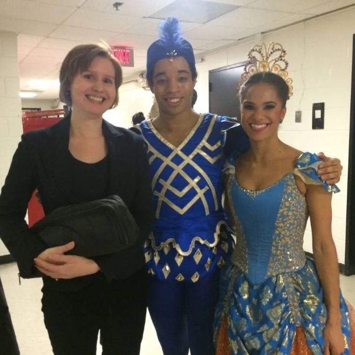 Principal Flutist Adria S. Foster with Misty Copeland and Gabe Stone Shayer after a performance of Sleeping Beauty