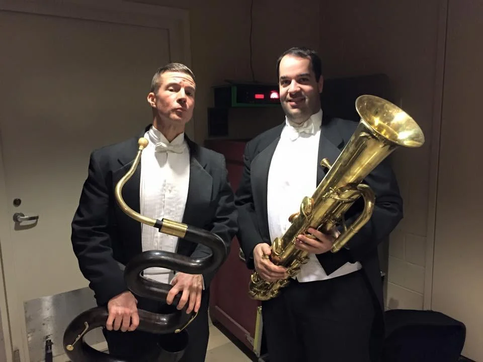 With Steve Dumaine from the NSO, playing serpent (Dumaine) and ophicleide (me) for Berlioz