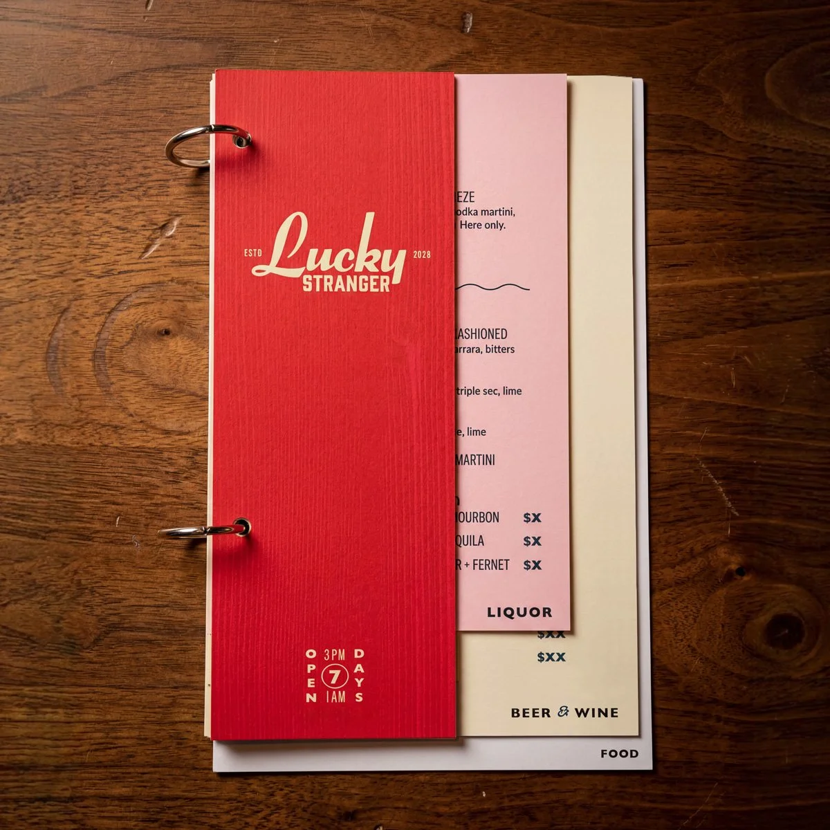 Lucky Stranger menu design