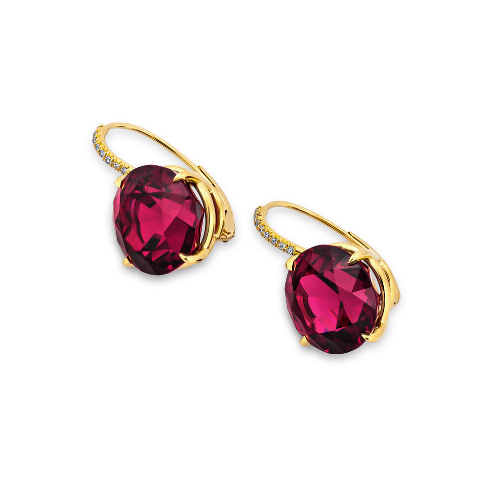 Hotellet Vittig Profit Rhodolite Garnet Diamond Gold Drop Earrings | Steven Fox Jewelry