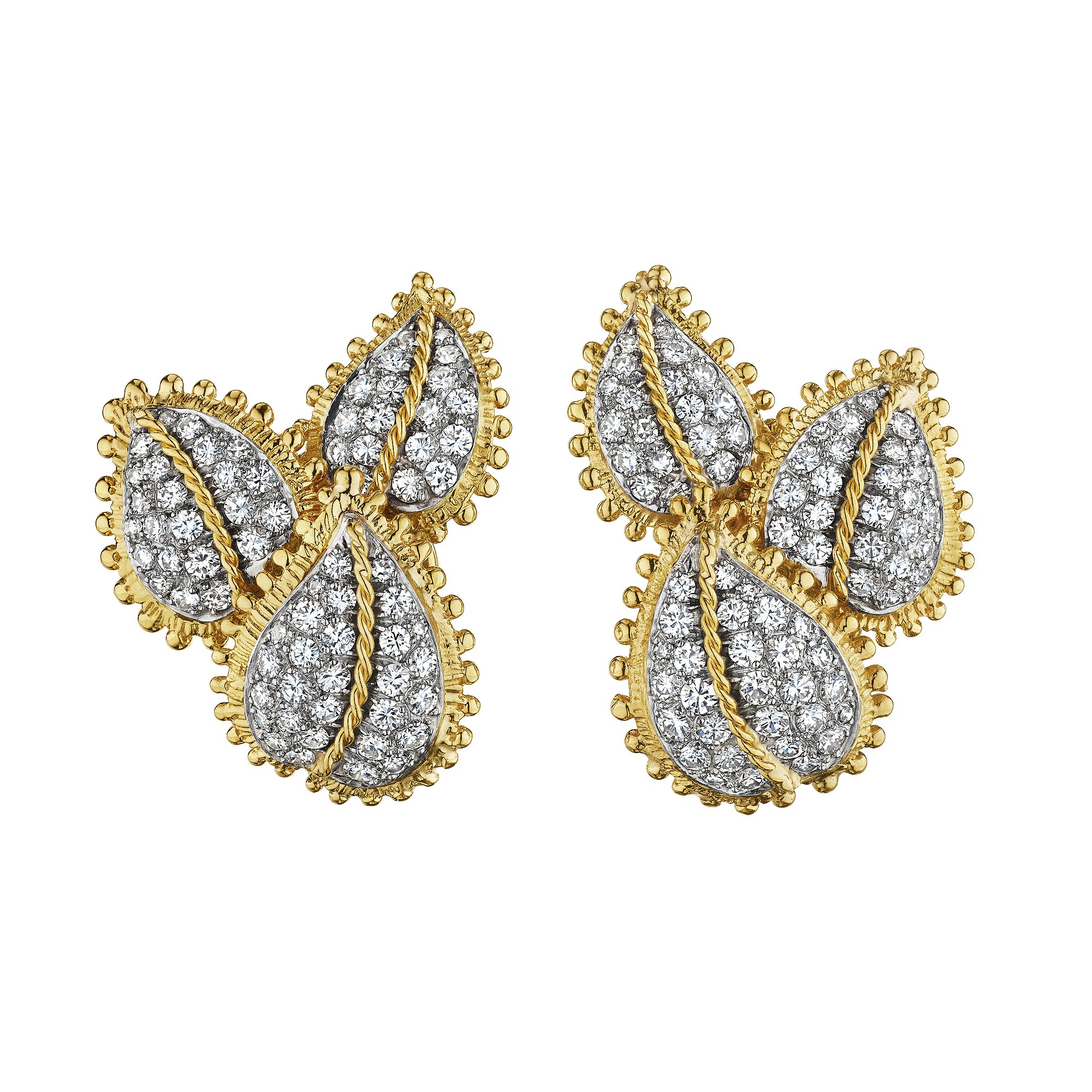 Leaf Motif Diamond Earrings