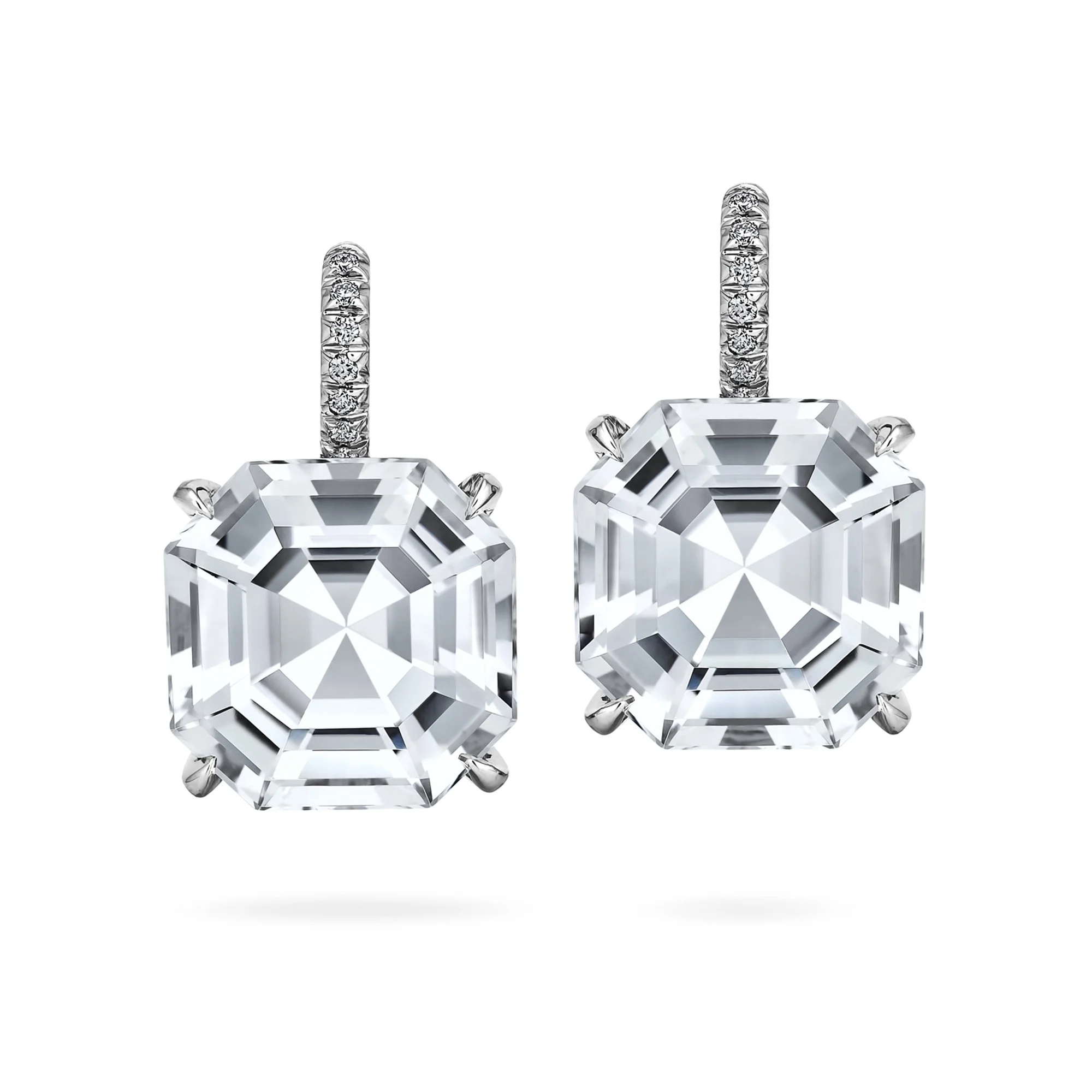 Asscher Cut Large Size White Topaz Diamond Drop Earrings