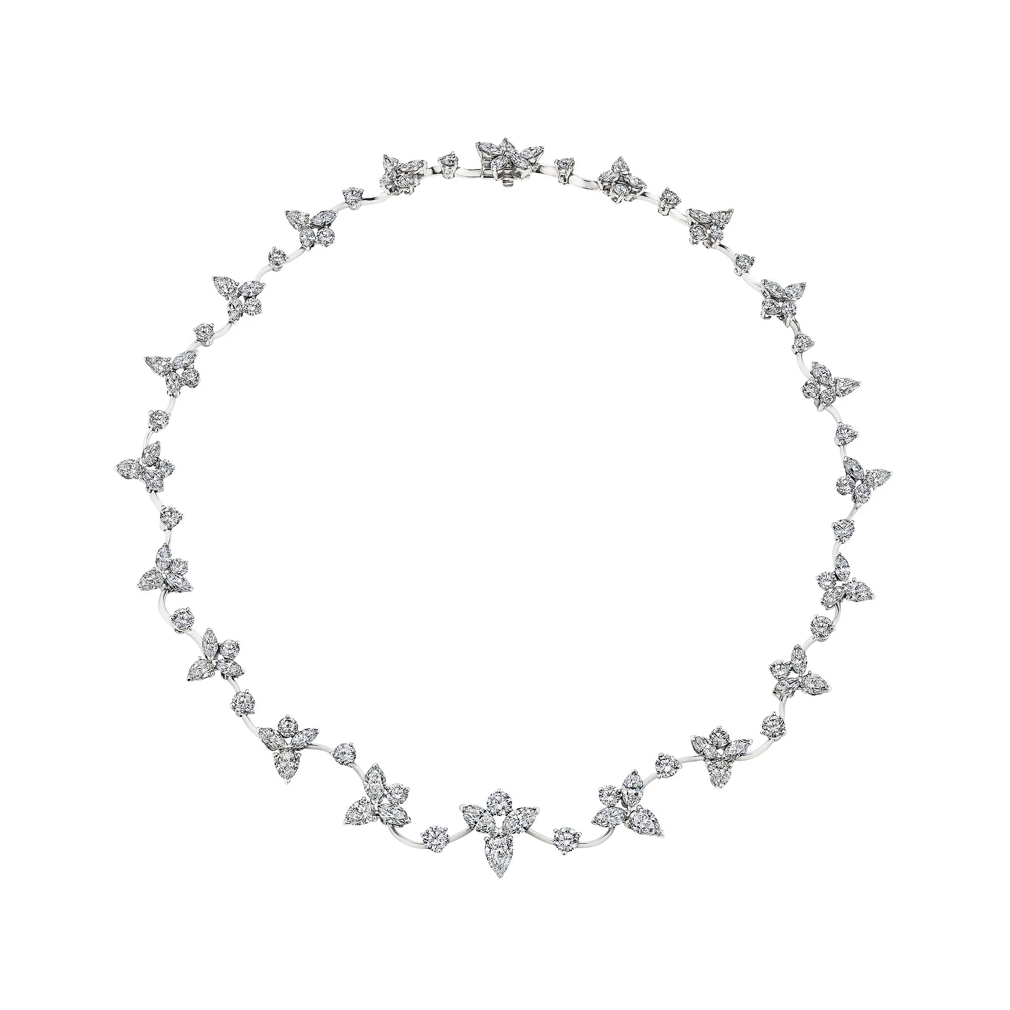 French 24.69 Carat Diamond Platinum Pear Round Cut Star Collar Necklace