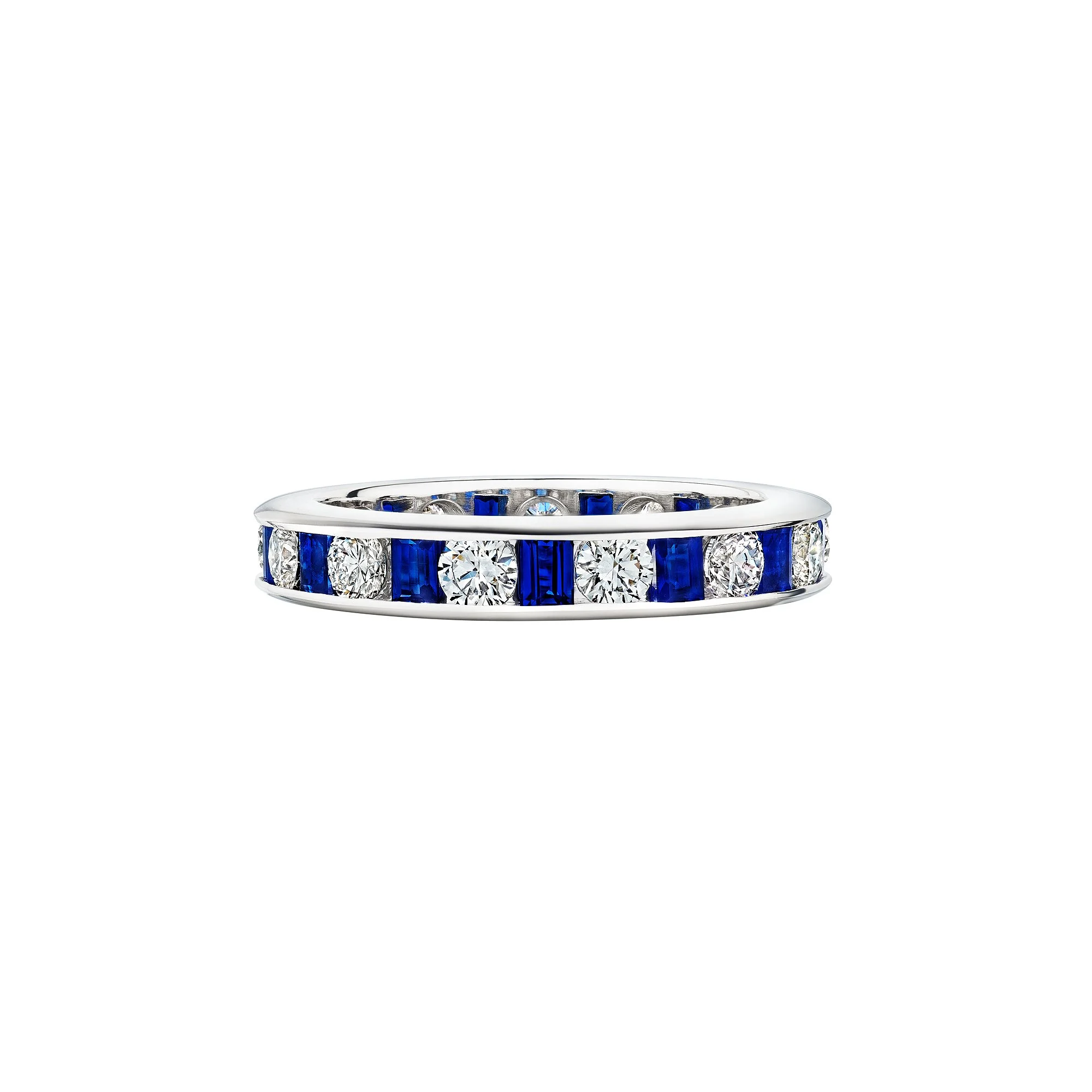 Square Cut Sapphire Ideal Cut Round Platinum Channel Set Eternity Band Ring