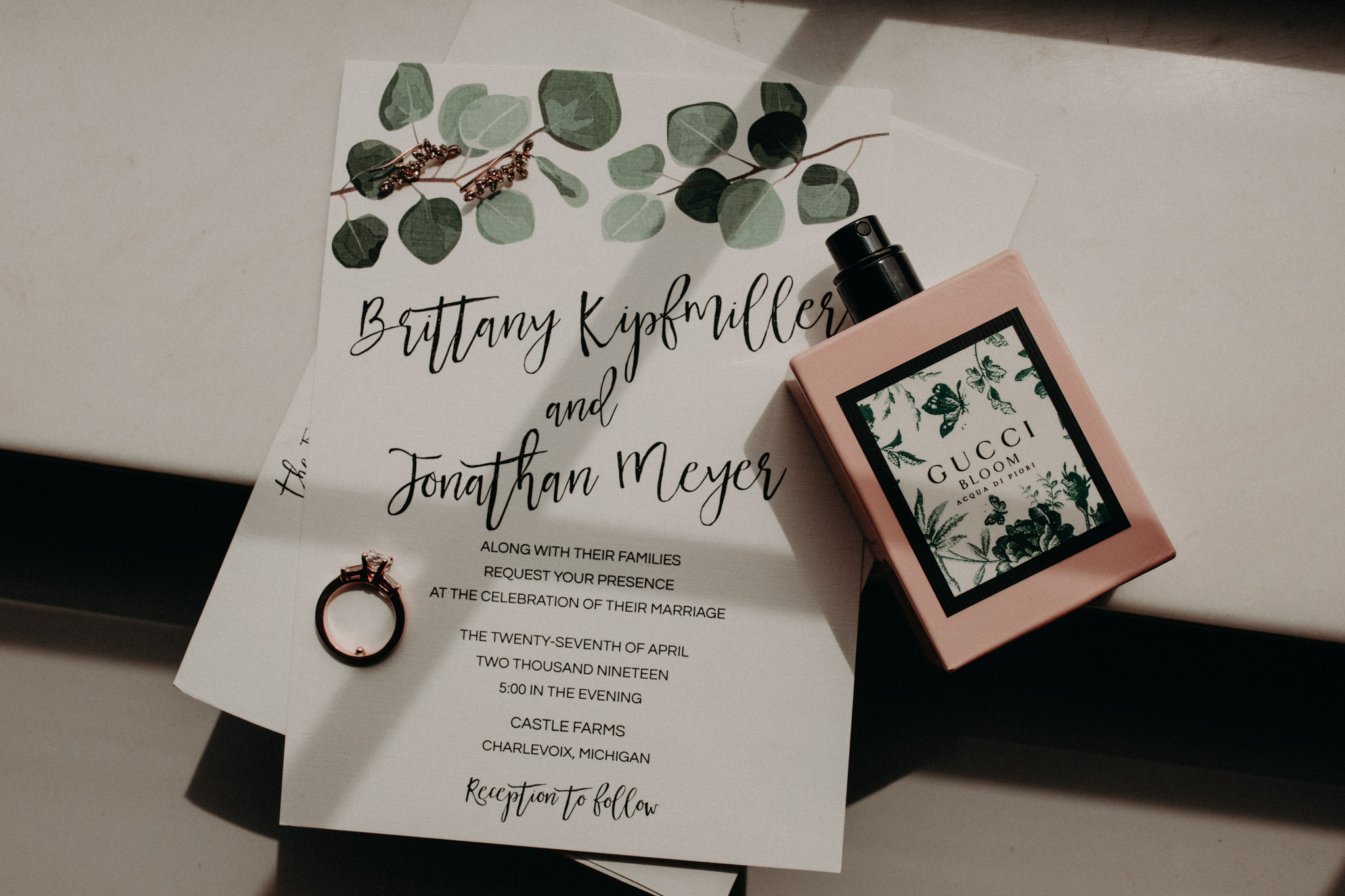Wedding Invitation White with Green Vines