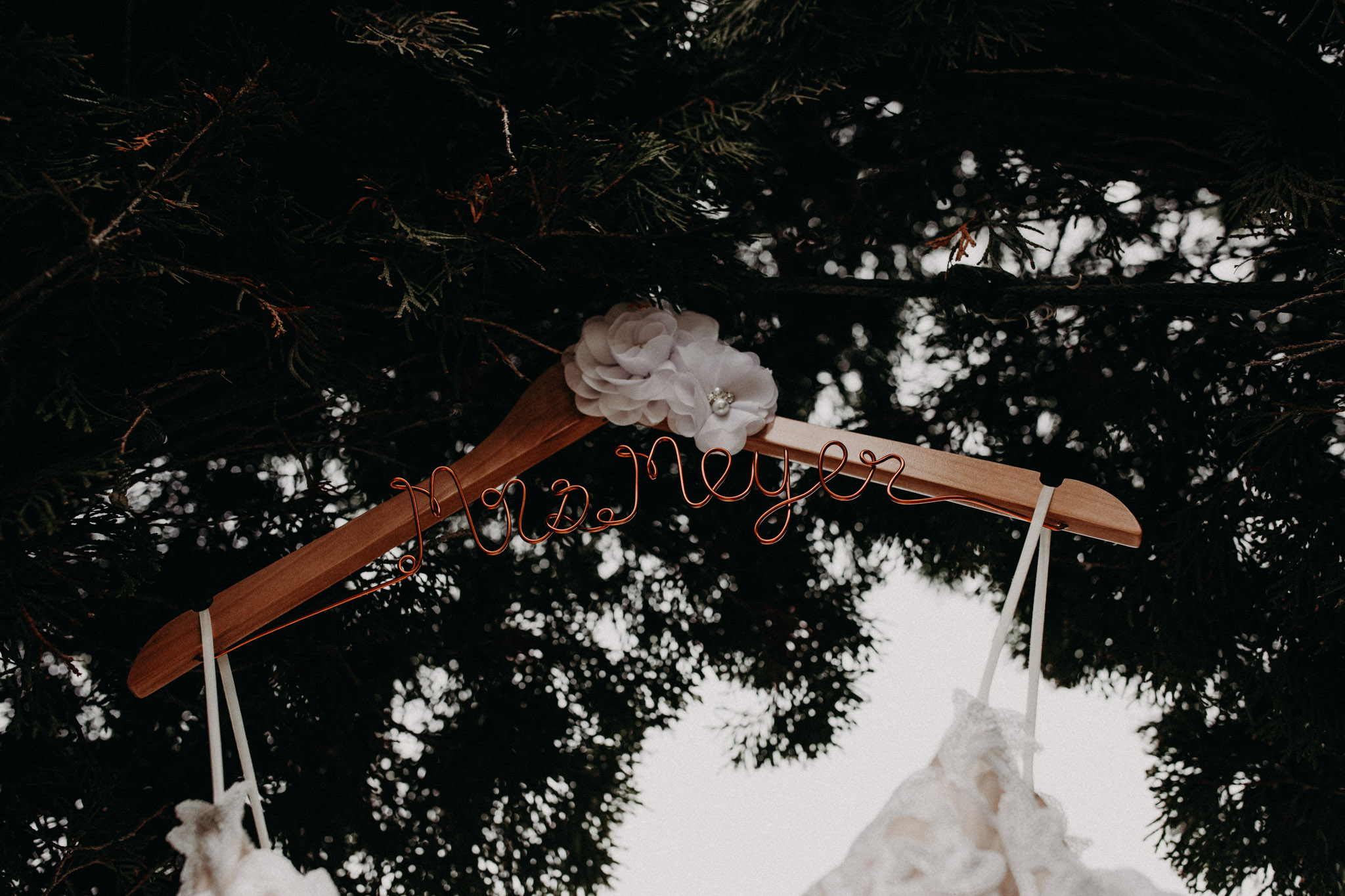 handmade wire bridal hanger that says Mrs. Meyer