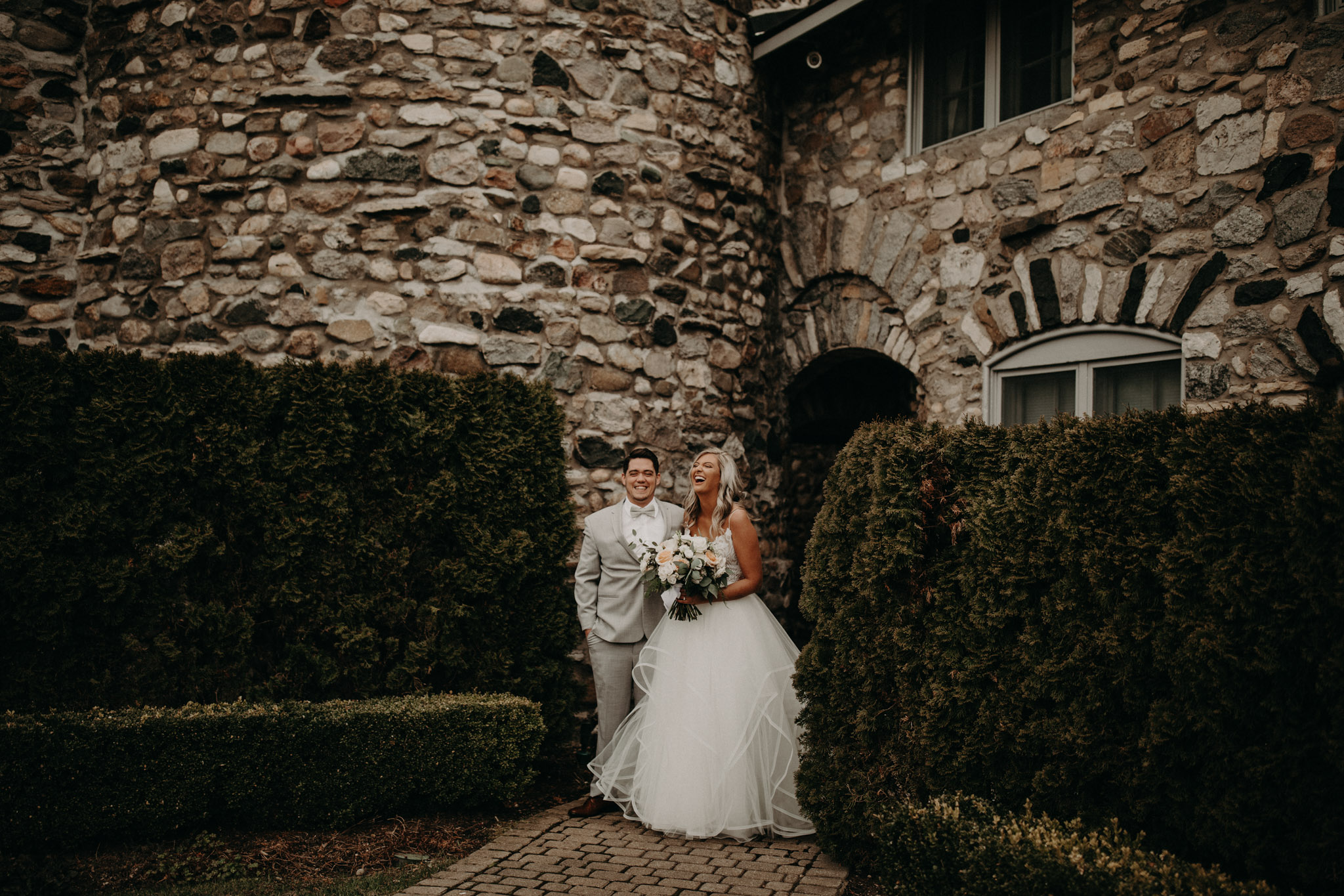 bride and groom first look at castle farms