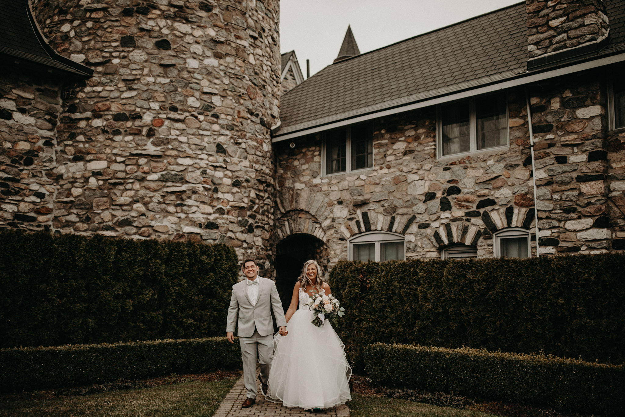 bride and groom first look at castle farms
