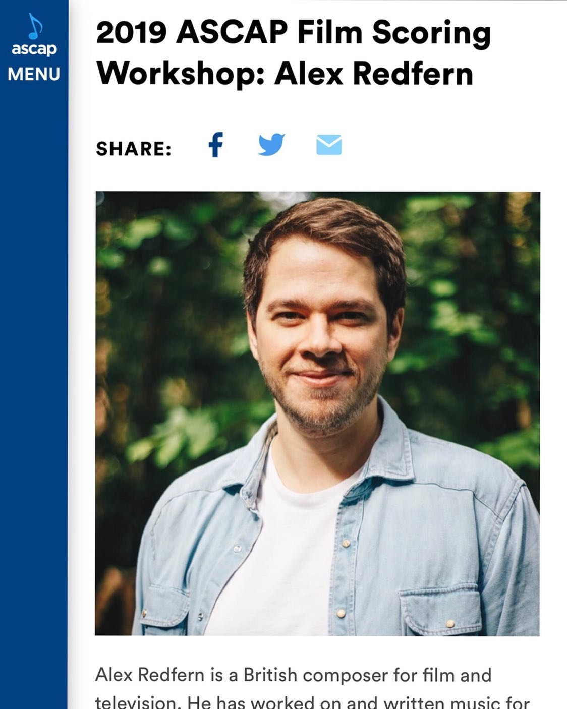 Very excited to start the ASCAP Film Scoring Workshop tonight. 
Here is some info about the workshop and participants

https://www.ascap.com/news-events/Events/2019/film-scoring-workshops/la/participants

#composer #filmcomposer #soundtrack #filmscor